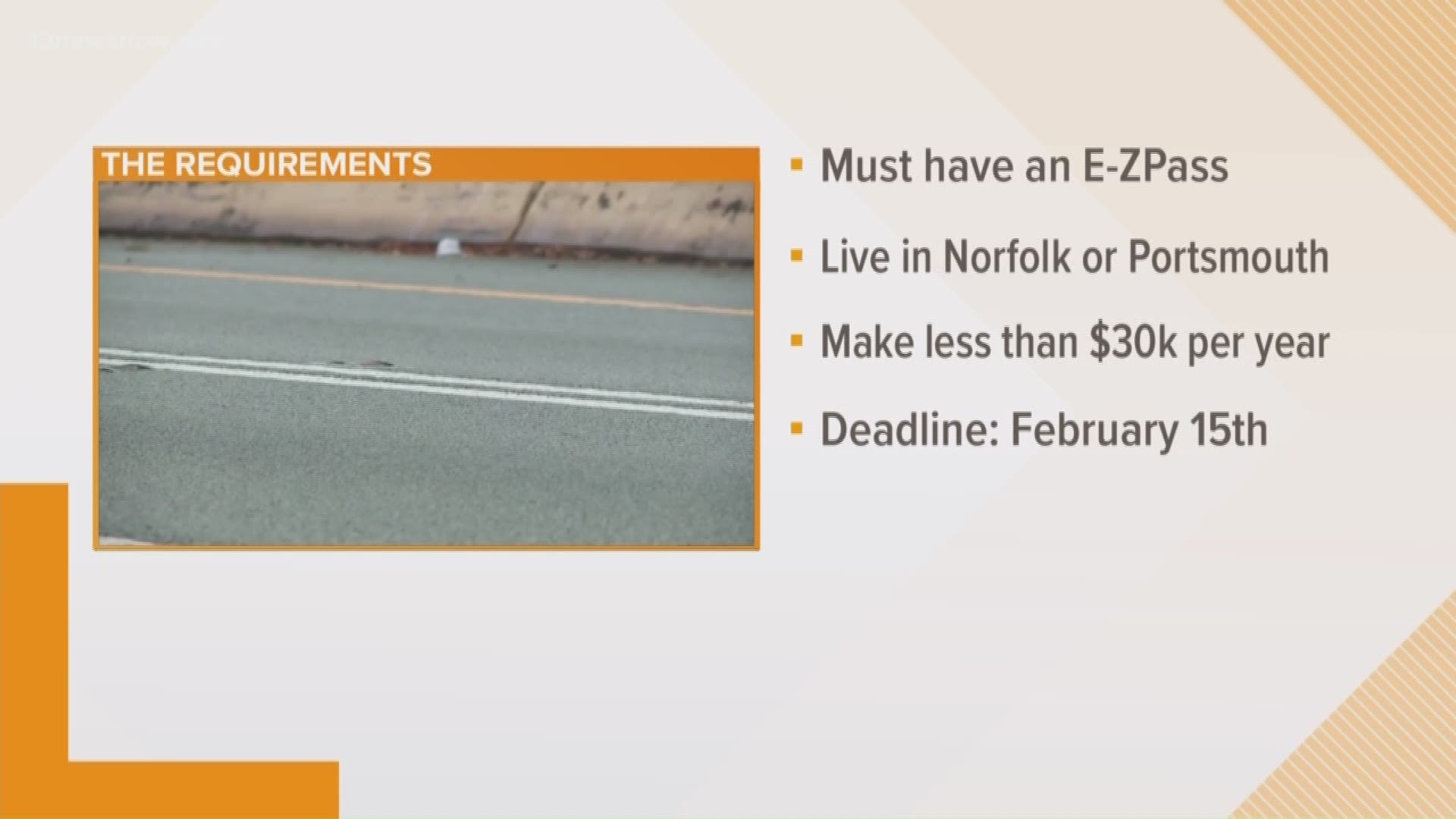 The program offers tunnel toll relief to low-income residents who use the tunnels consistently.