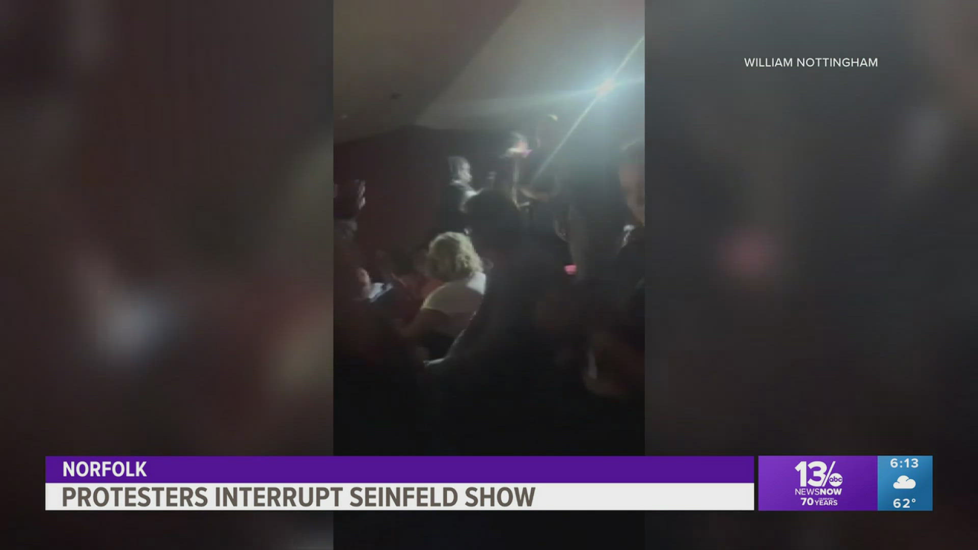A group of protestors disrupted the Jerry Seinfeld show at Norfolk’s Chrysler Hall Saturday night.