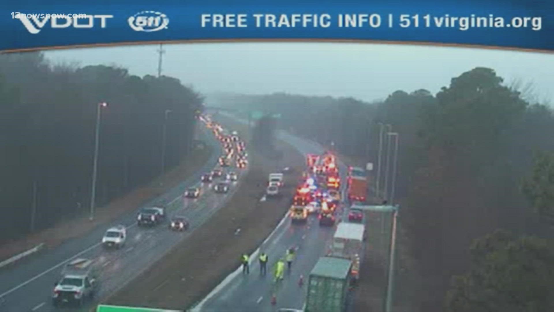 The crash happened on I-264 westbound near Greenwood Drive in Portsmouth.