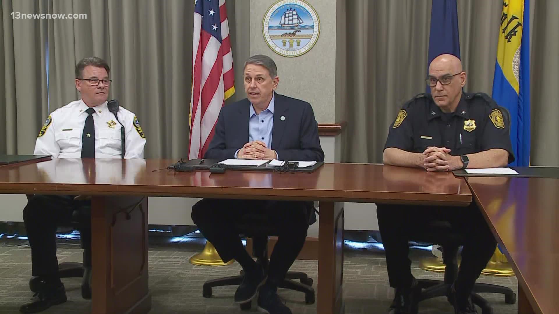 Norfolk City Manager Chip Filer, Interim Police Chief, Michael Goldsmith, and Sheriff Joe Baron give an update on an early-morning shooting that left 4 people hurt.