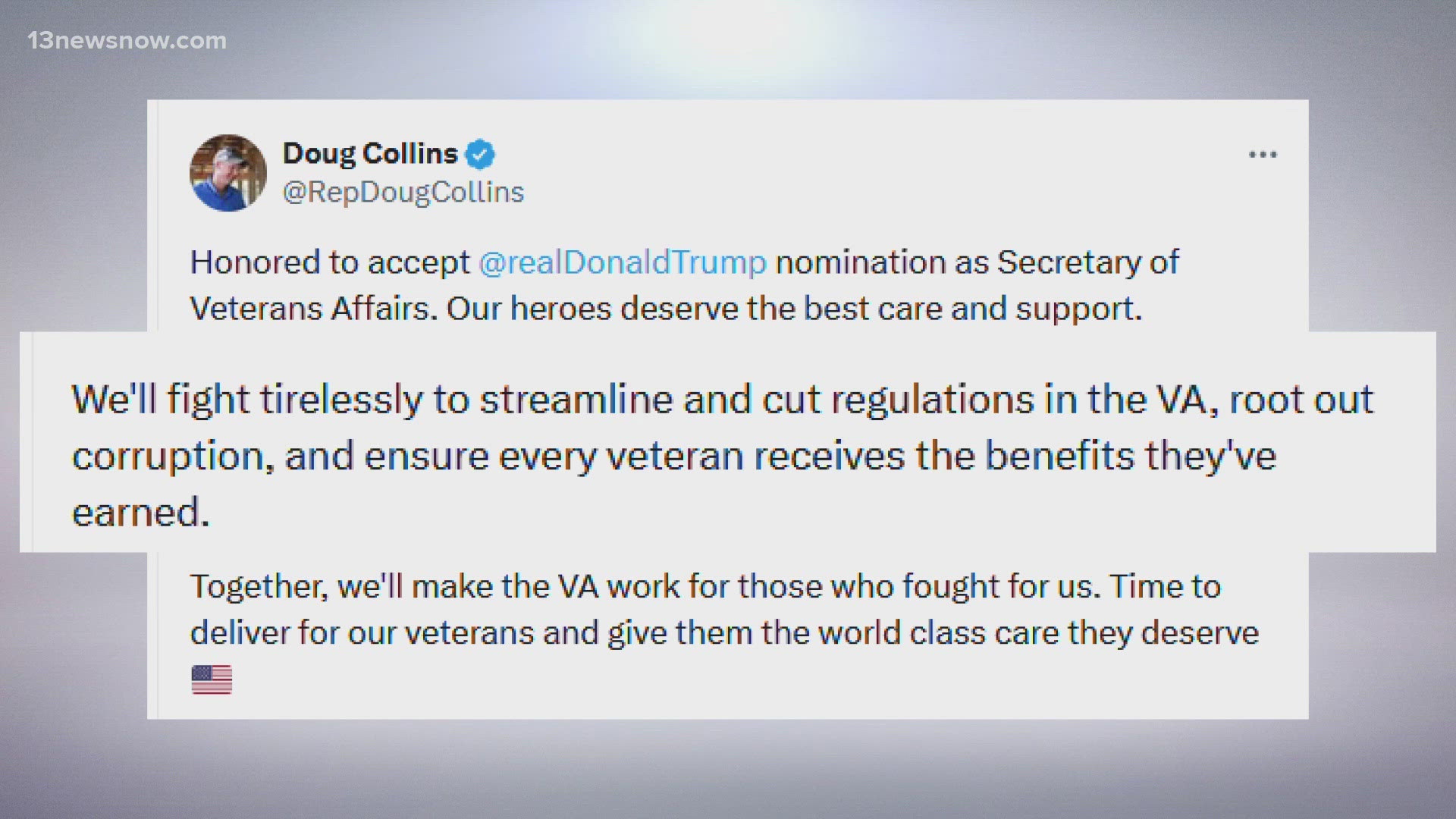 Collins is a former Congressman from Georgia and also is a Navy and Air Force vet.