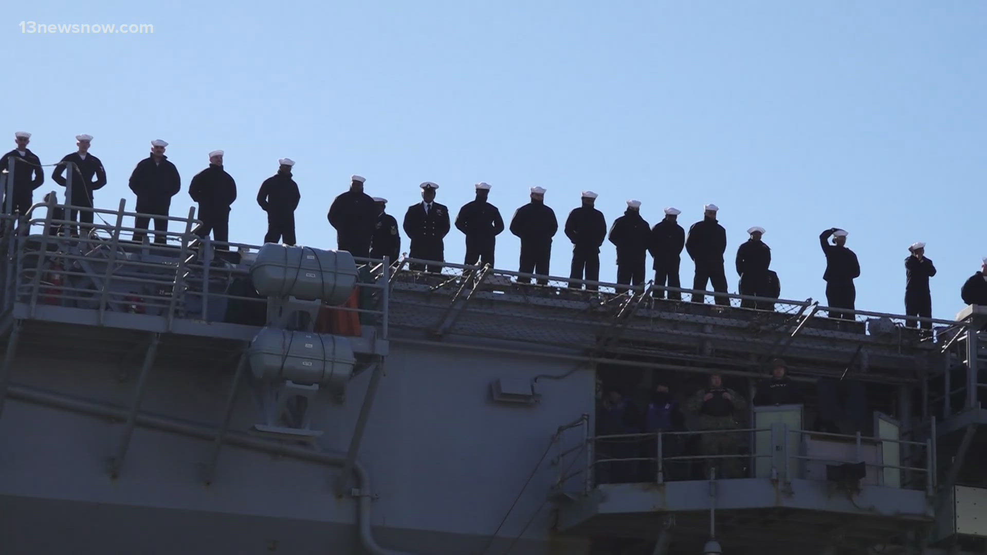 U.S. Navy families and loved ones braved the chilly winds Friday, welcoming thousands of sailors home after a seven-month deployment as part of the USS Wasp ARG.