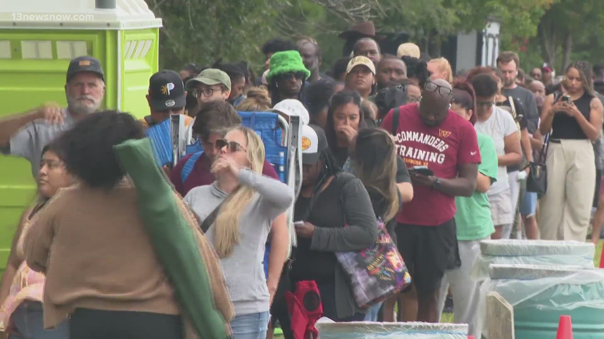 Hundreds of people lined up at the Veterans United Home Loans Amphitheater in Virginia Beach this morning.