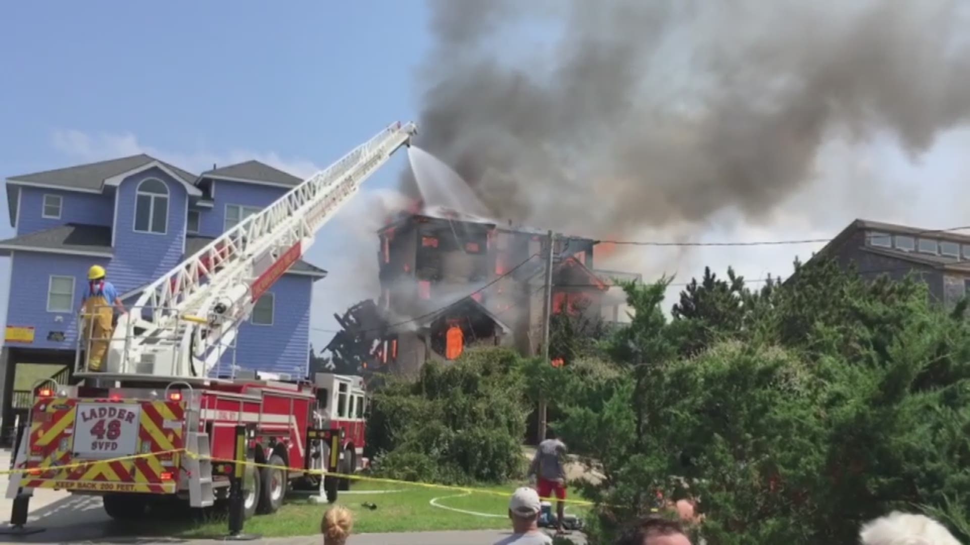 A beachfront home on Hatteras Island suffered heavy damage following a fire on Thursday afternoon. Video courtesy Elliot Feinstein