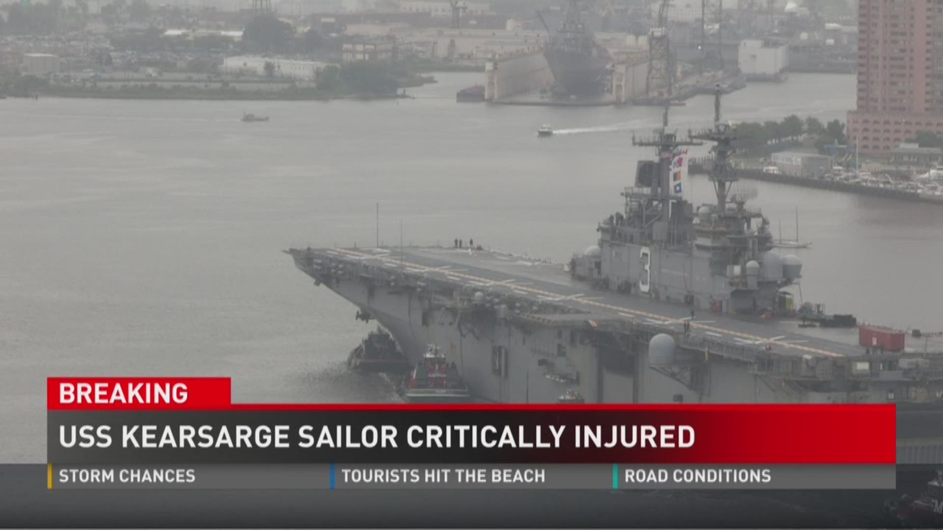 A female Sailor is in critical condition after an accident on the USS Kearsarge.