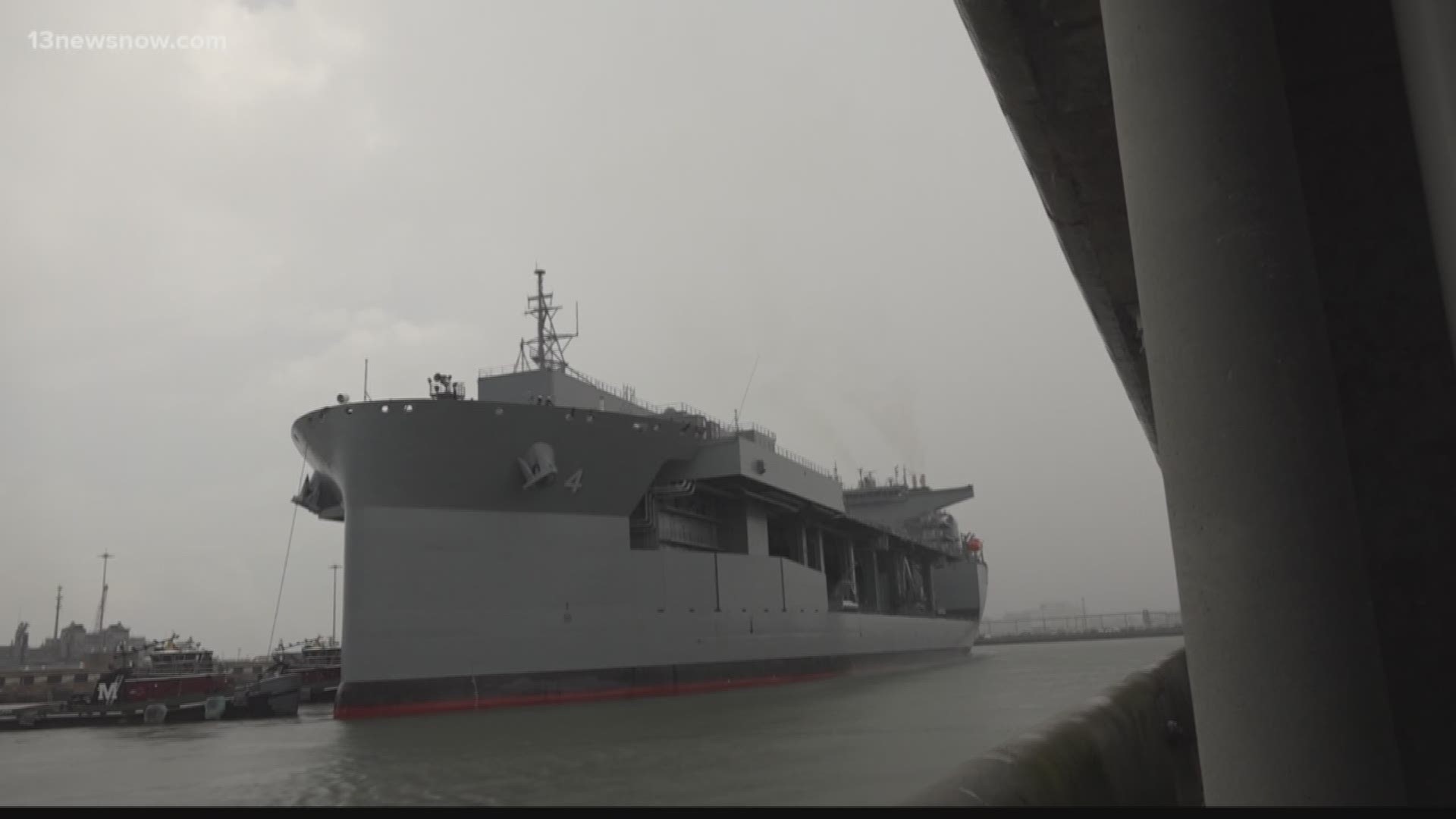 The USNS Hershel "Woody" Williams arrived at Naval Station Norfolk Thursday after completing its maiden voyage from San Diego. It is the Navy's newest expeditionary sea base.