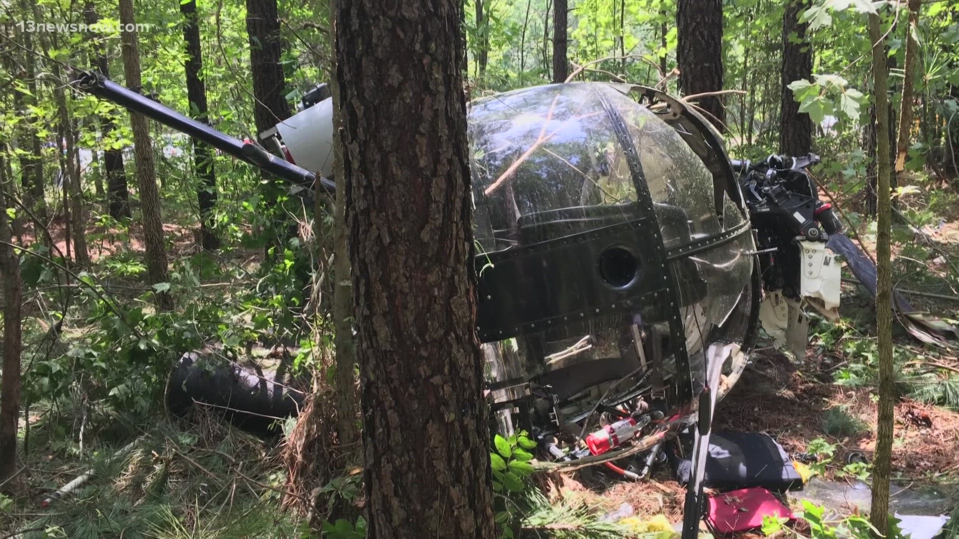 According to Virginia State Police, a private helicopter carrying two people crashed around 12:45 p.m. on Saturday.