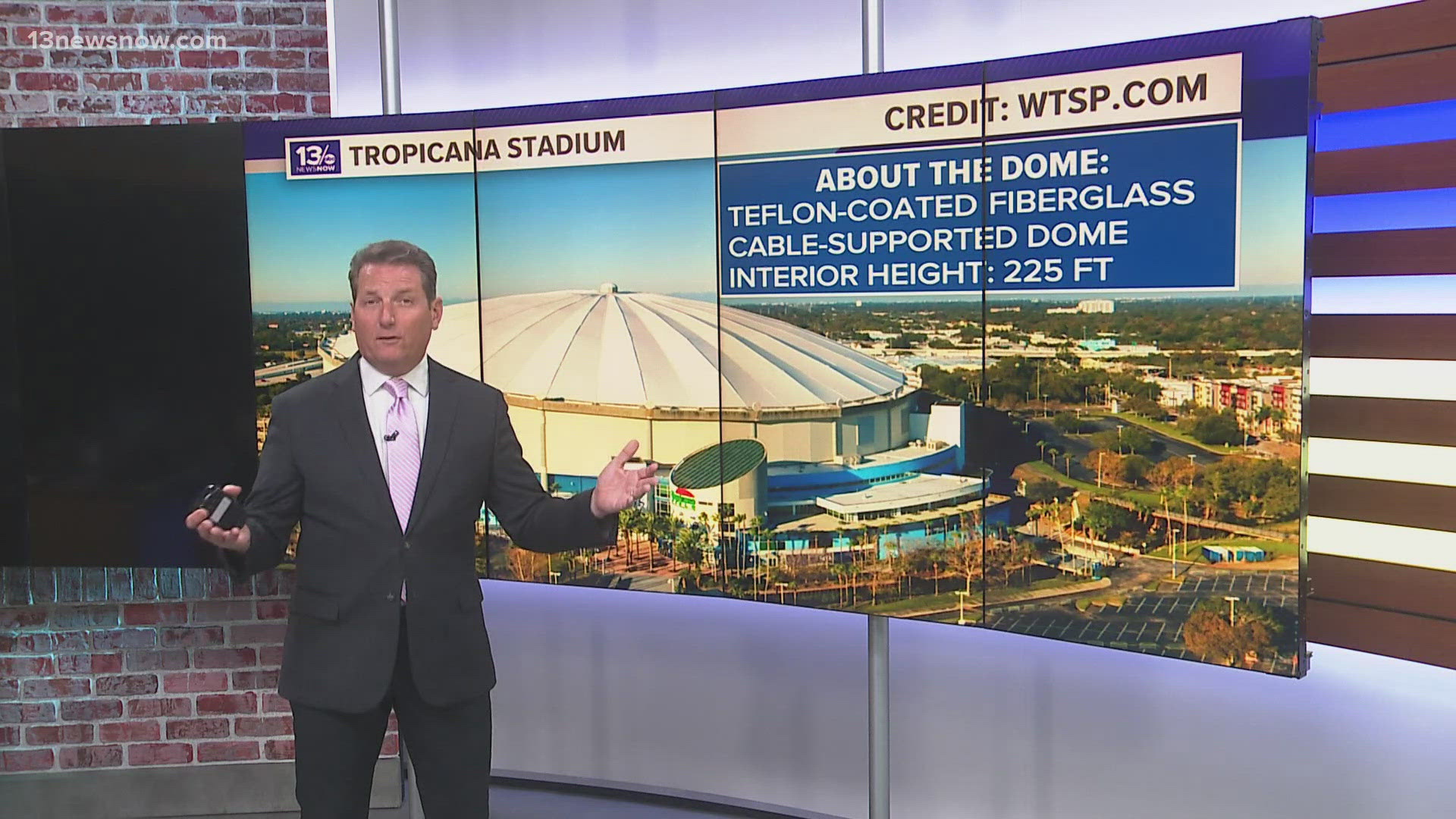 13News Now meteorologist Craig Moeller looks into the damage from Hurricane Milton done to the home of the Tampa Bay Rays.