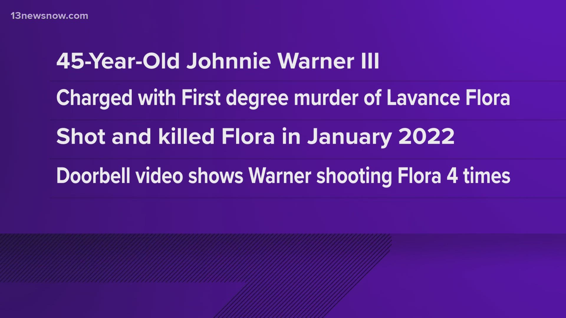 The sentencing for Johnnie Warner III, 45, comes after his conviction on charges of first-degree murder and use of a firearm in the commission of a felony.