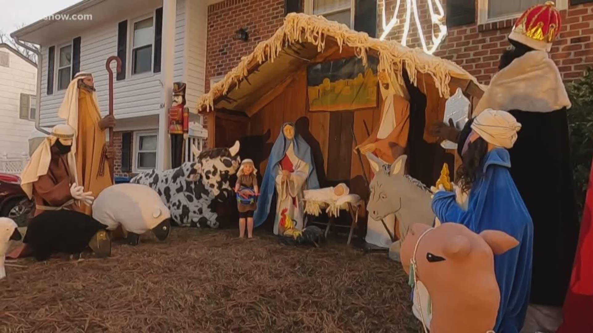 Kay and Keith Richie's life-size Nativity scene outside of their home in Windsor Woods in Virginia Beach showcases homemade pieces the couple created.