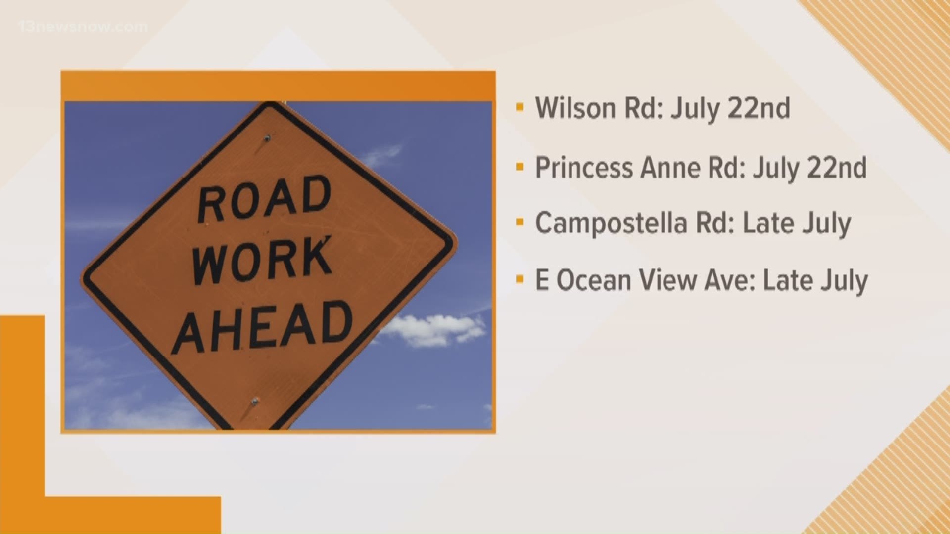 Starting July 22, city crews will begin repaving several streets in Norfolk until the middle of August.