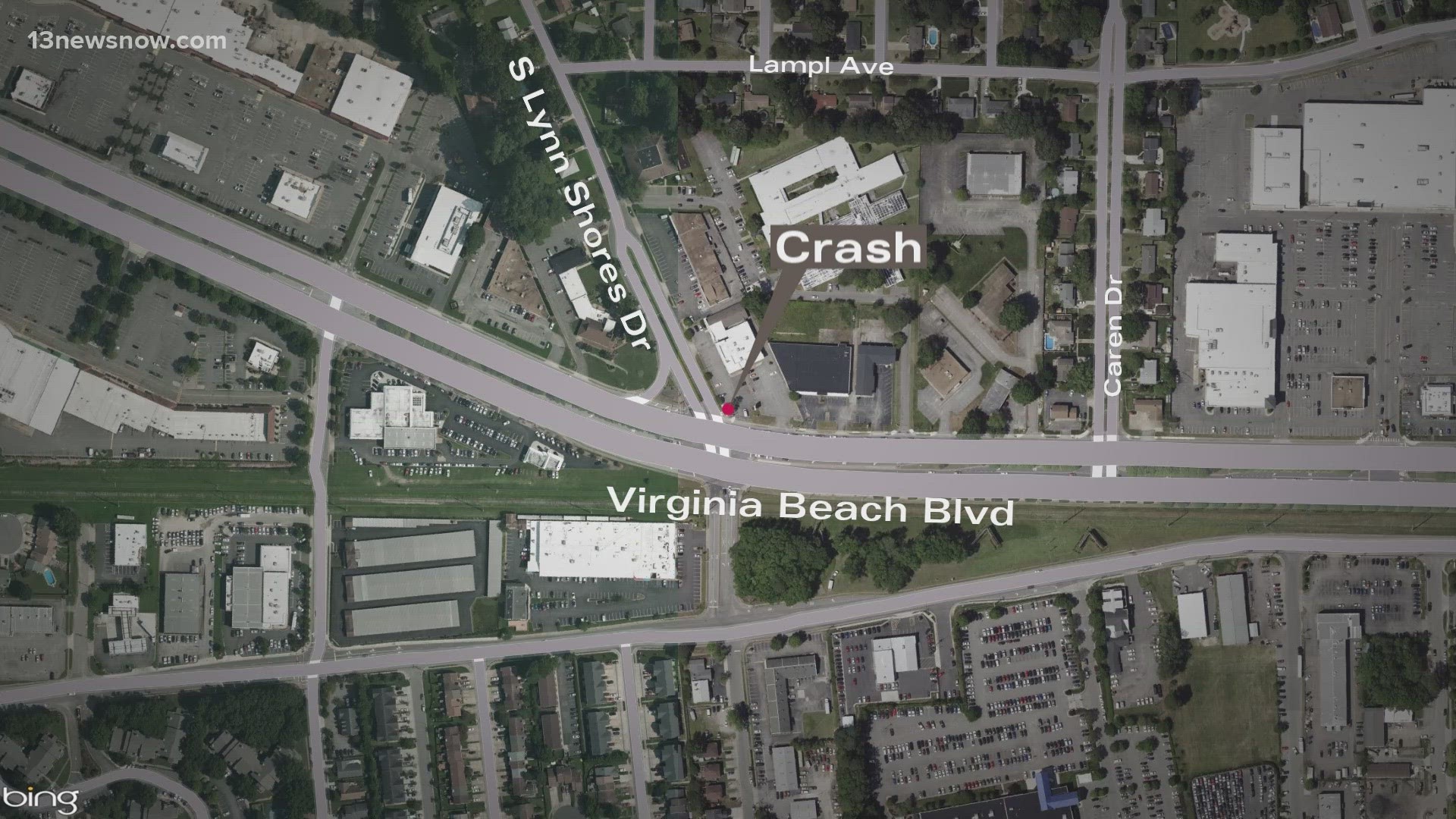 A crash was reported in Virginia Beach involving a vehicle and a bicyclist.