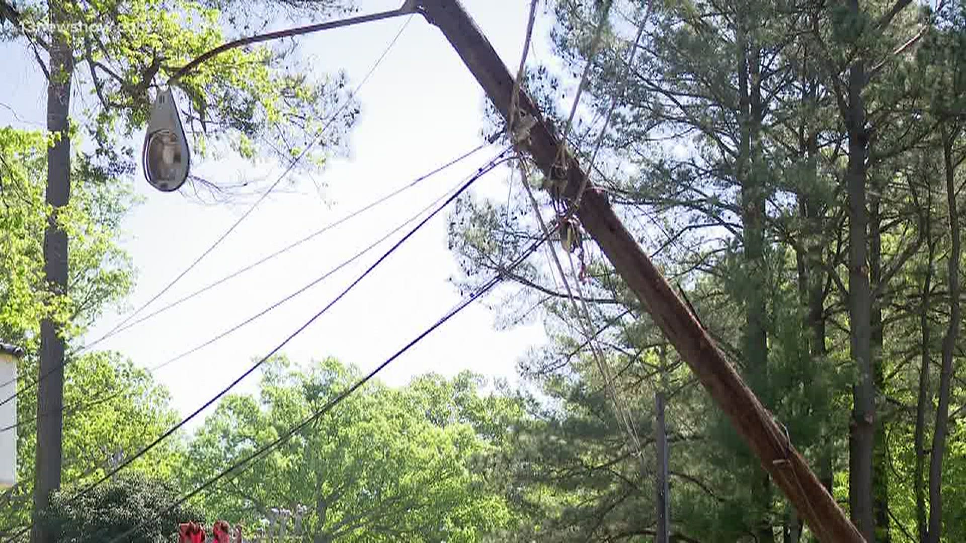 Some Virginia Beach residents are still without power after Monday's storm, while Dominion Energy crews work hard to get downed lines up and running again.