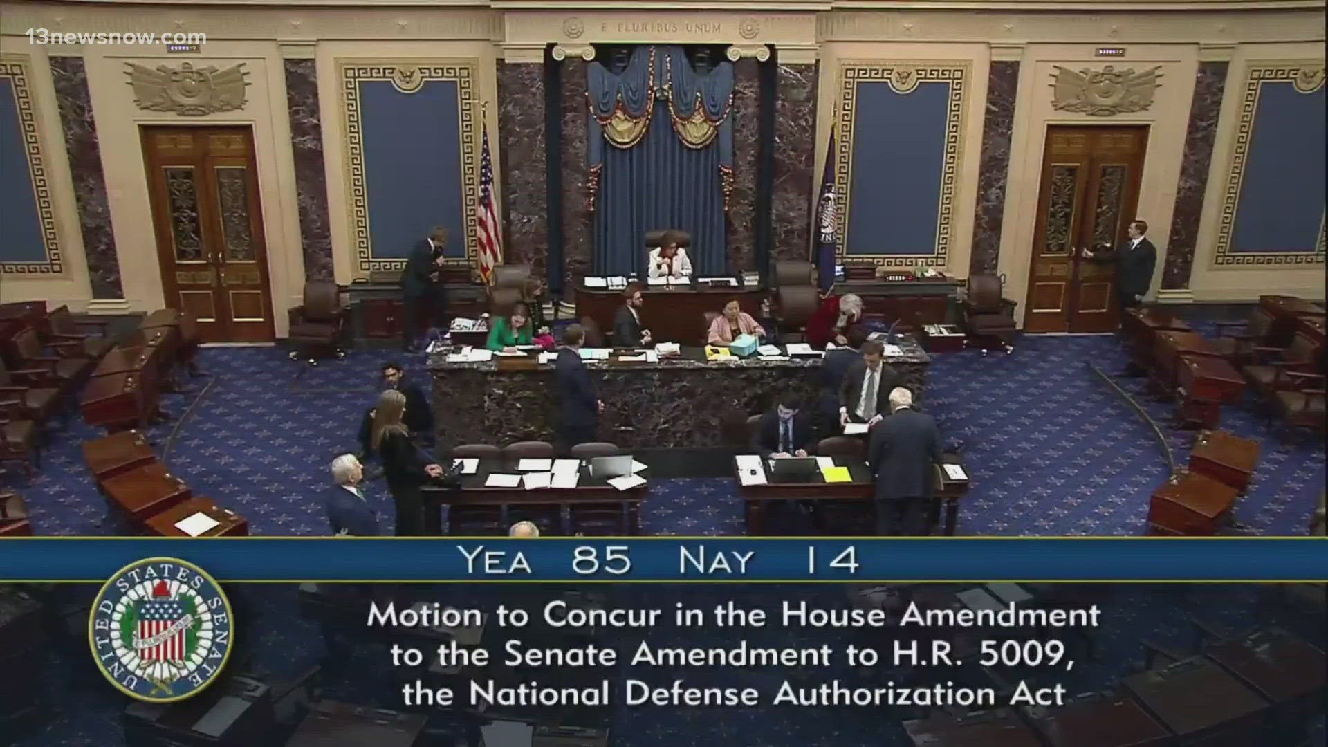 On Wednesday, the Senate voted 85-to-14 to pass the annual defense bill. It includes a pay raise for troops, major funding for submarines, aircraft carriers and more