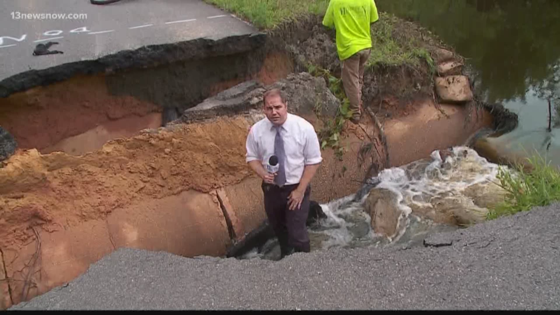 13News Now Robert Boyd was in Gloucester where a sinkhole appeared on Indian Road.