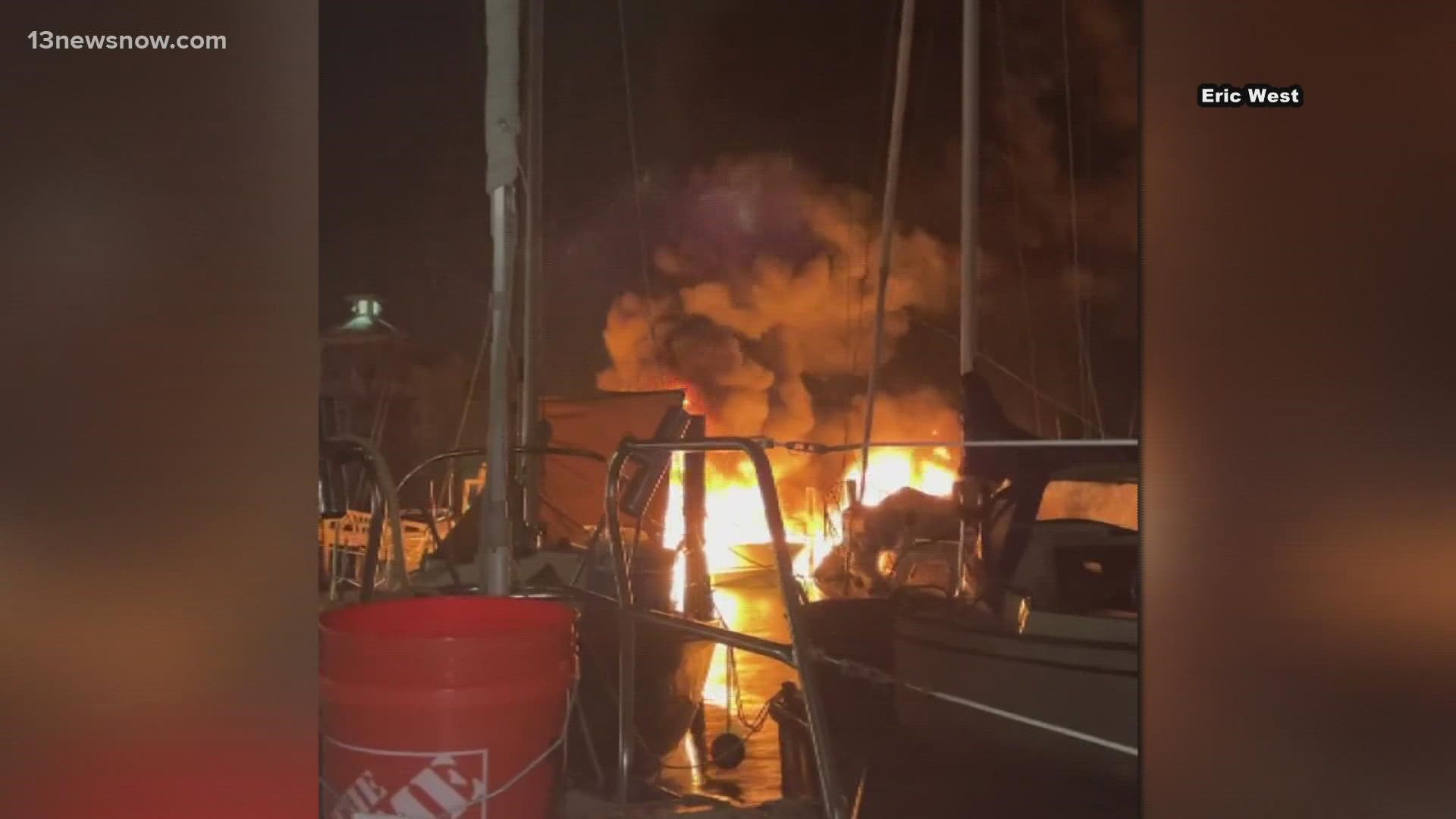 Norfolk emergency officials and the U.S. Coast Guard were on the scene of a fire that broke out at the Little Creek Marina.