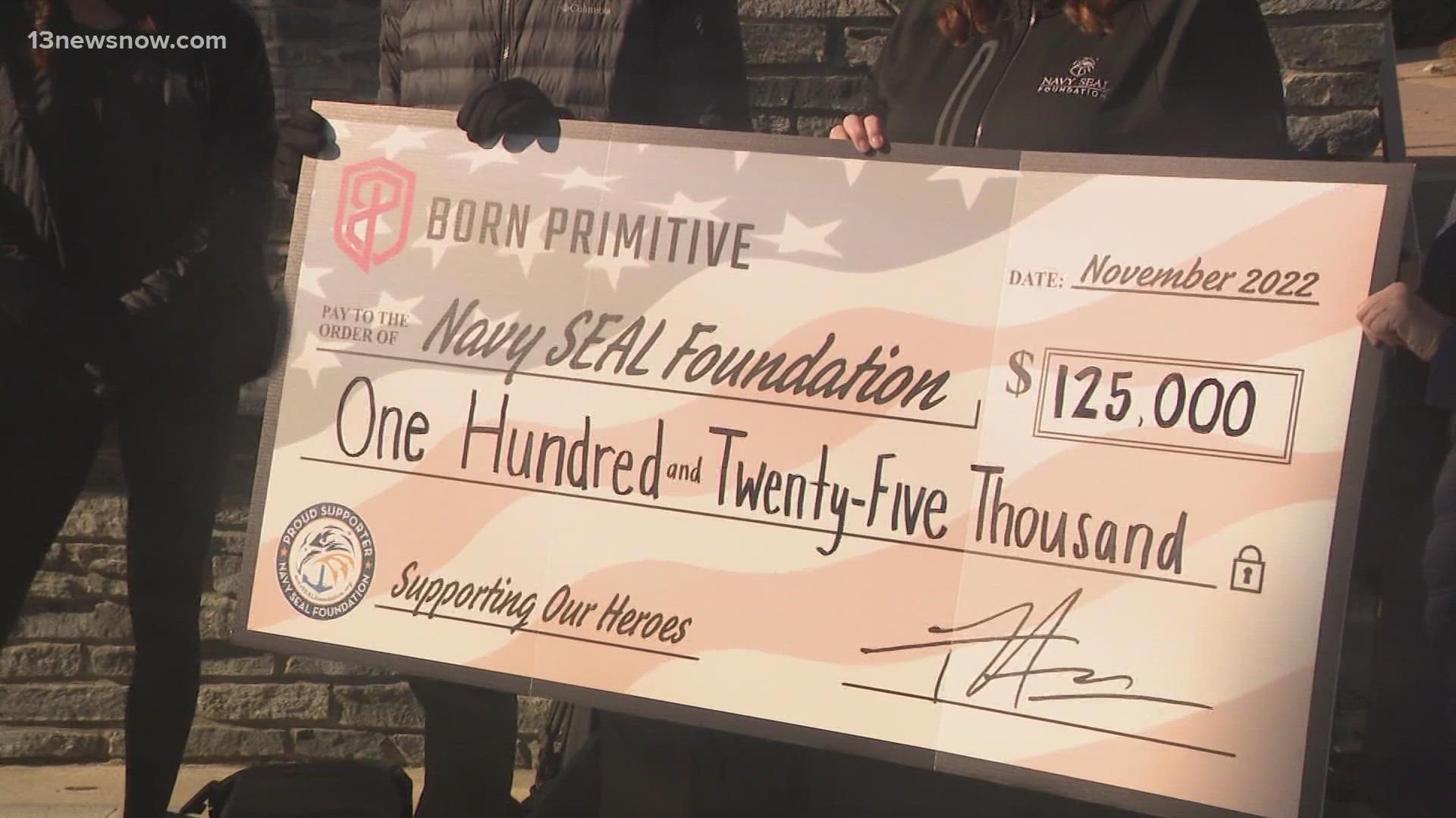 The $125,000 donation from retailer 'Born Primitive' was given in recognition of Veterans Day