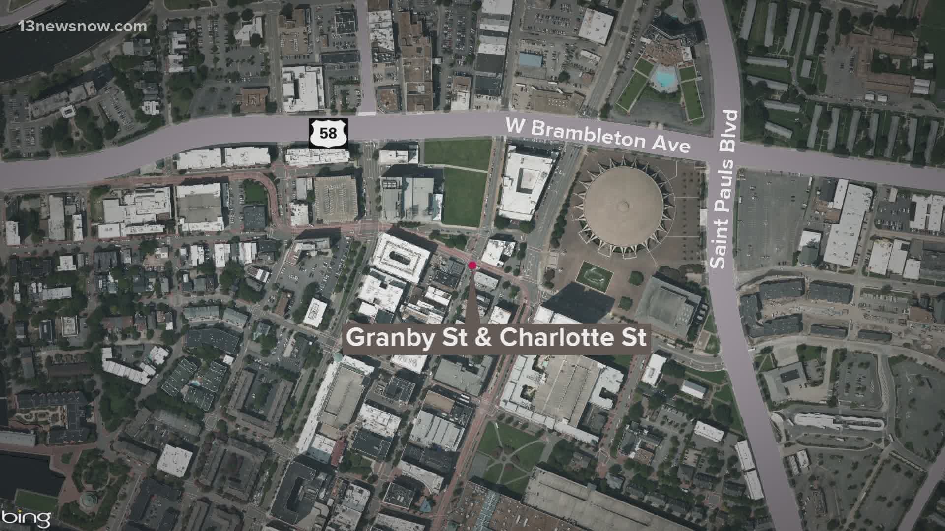 The crash happened near Granby Street and Charlotte Street. HRT is using buses to keep people moving.