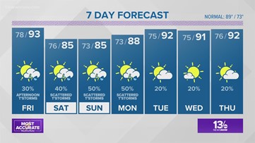 Hot and humid with a few more storms possible