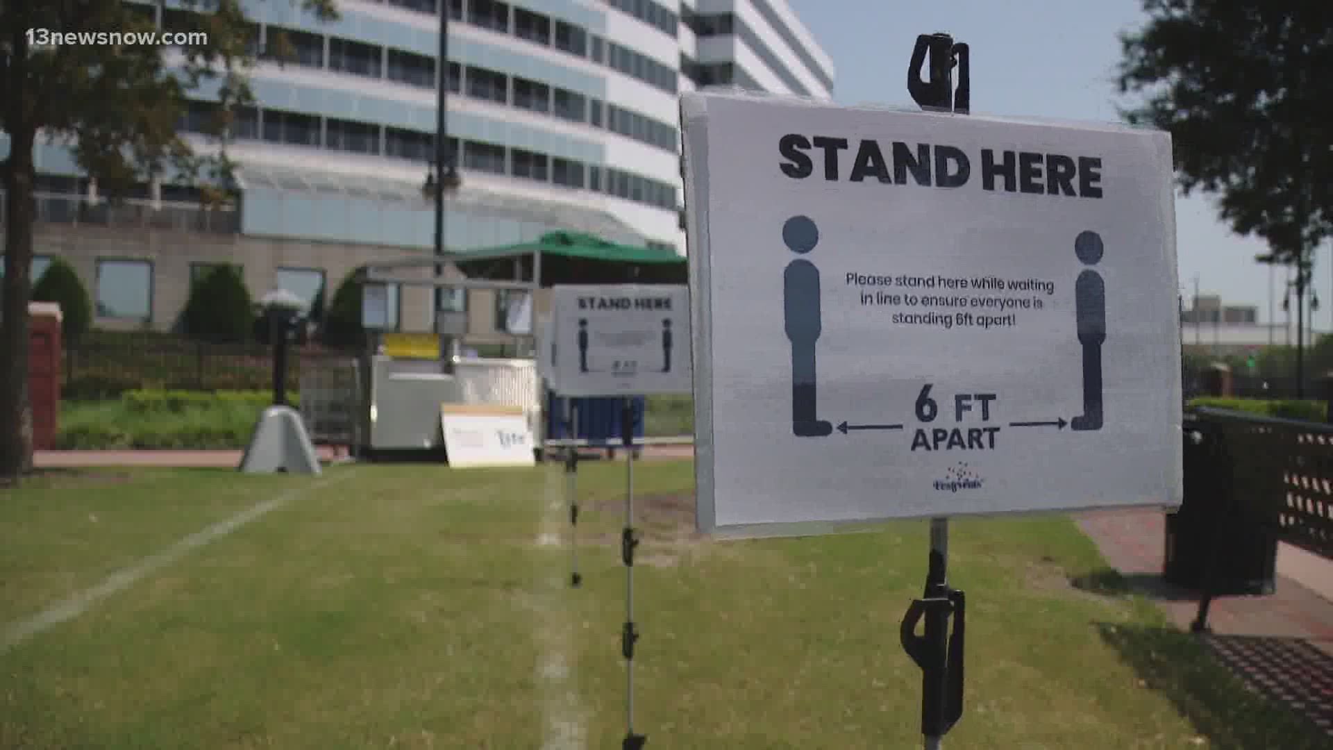 Staff recently set up at Town Point Park to figure out how to safely put on an event, despite the pandemic.