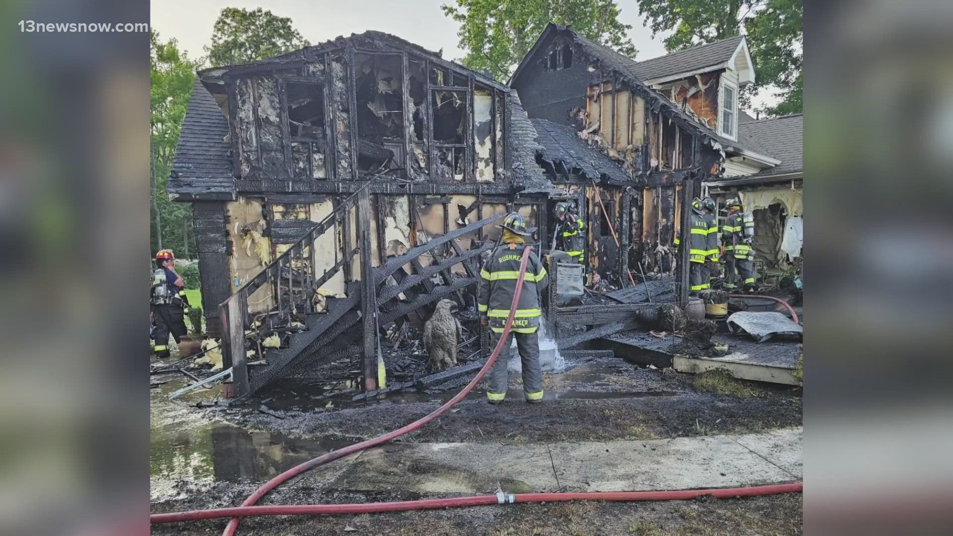 In Isle of Wight County, a fire tore through a house on Horseshoe Point just after 5:45 Sunday evening.