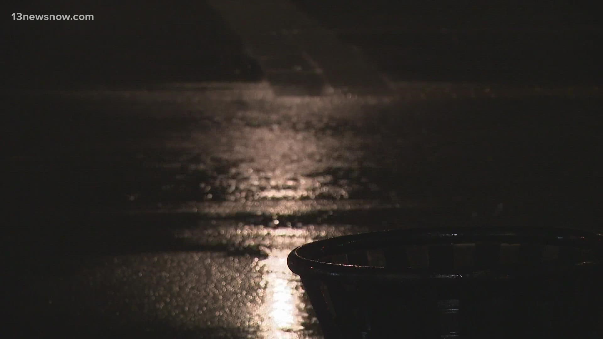 Heavy rains and wind caused minor flooding in parts of Hampton Roads Sunday night.