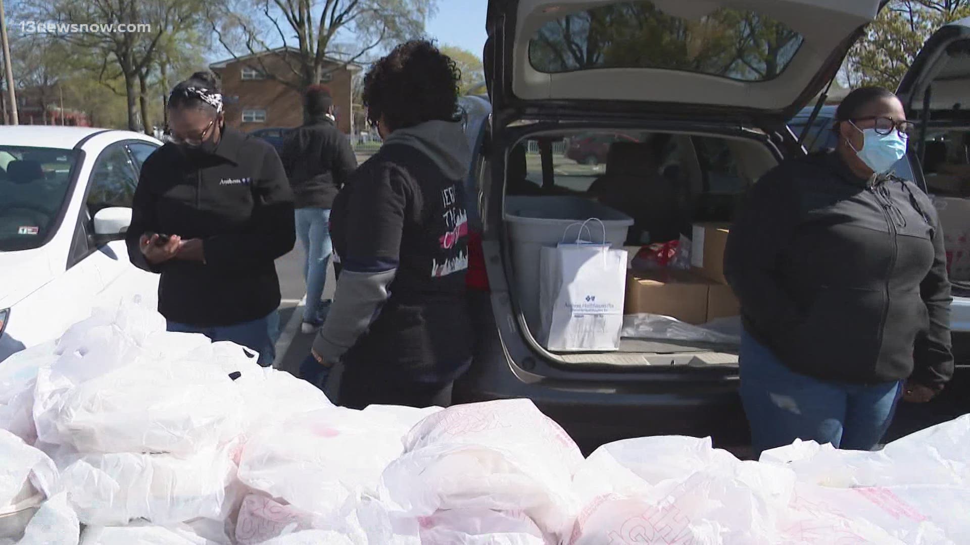 Volunteers gave out hundreds of free meals for the Easter holiday, along with toiletry bags and gifts for kids.