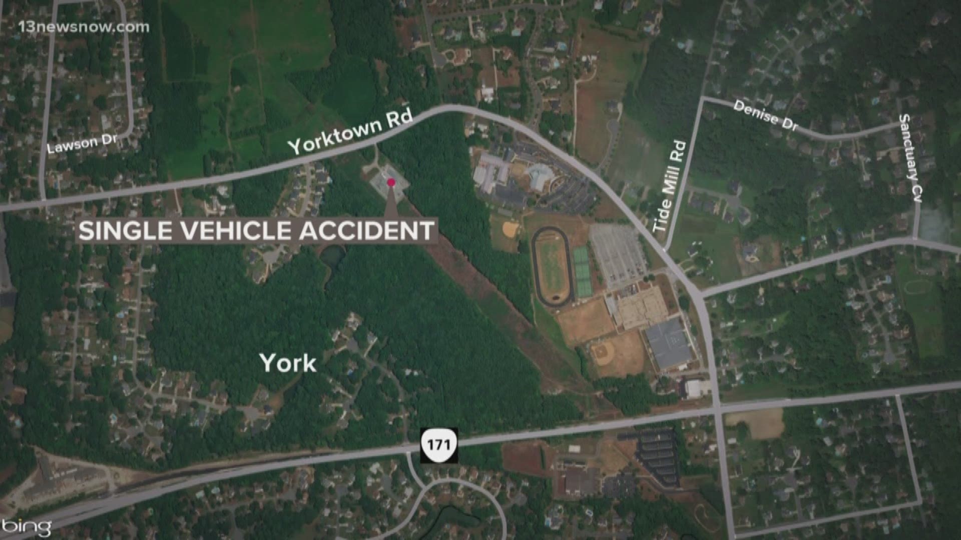 Virginia State Police troopers said the crash involved a single car on Yorktown Road.