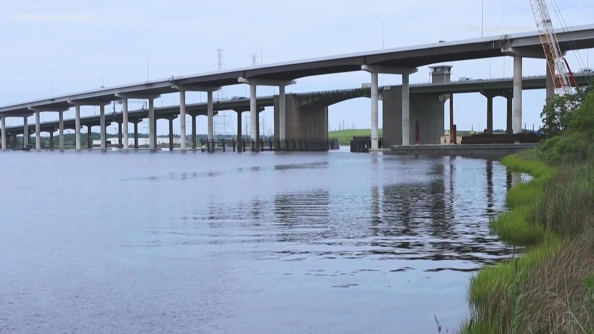 The new, fixed-span High Rise Bridge has a 100-foot clearance over the Elizabeth River. It will initially carry two lanes of I-64 west traffic toward Virginia Beach.