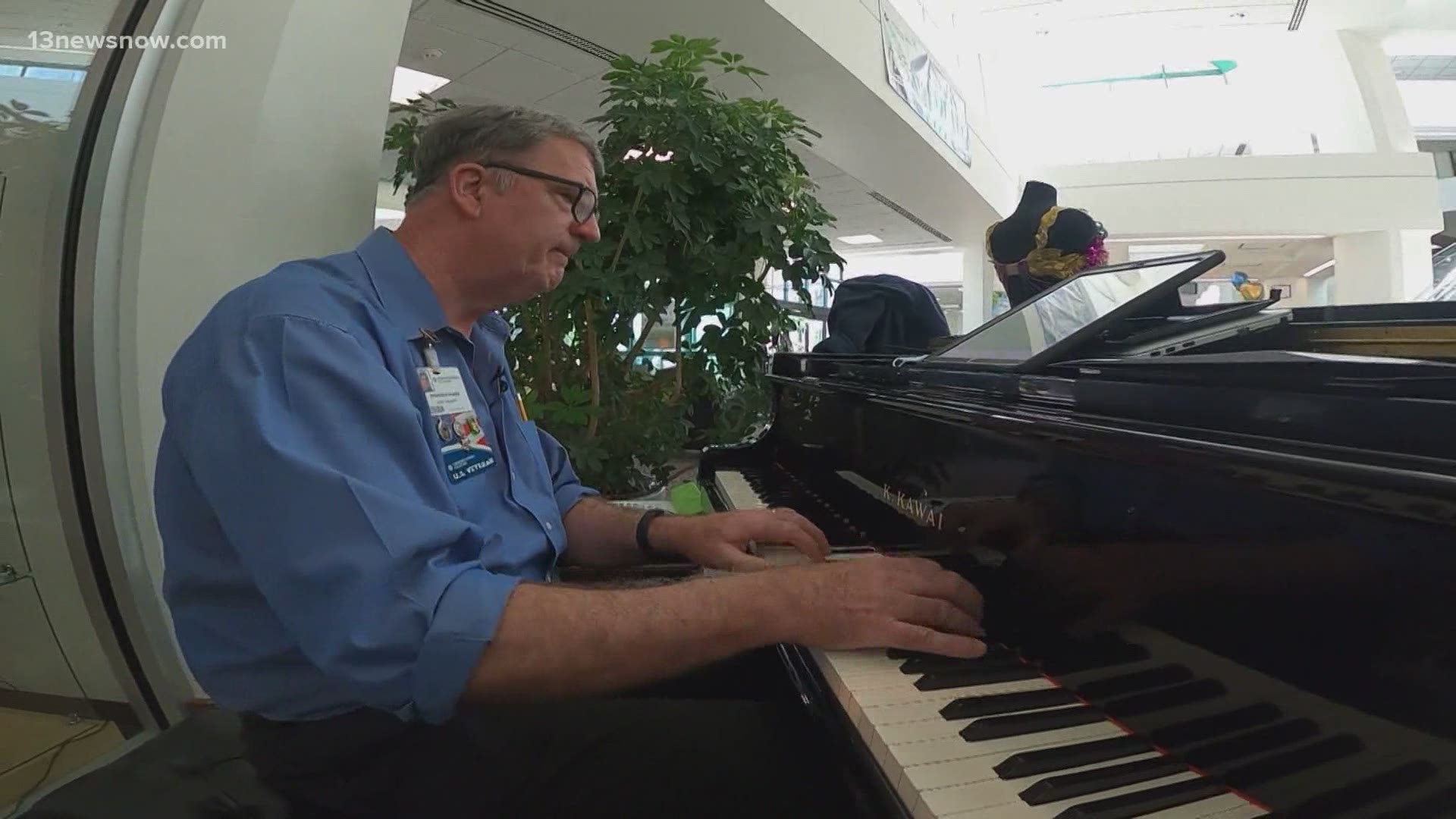 Retired Navy sailor Jonathan Moore is using his passion for music to soothe nerves and lift spirits at Chesapeake Regional Medical Center.