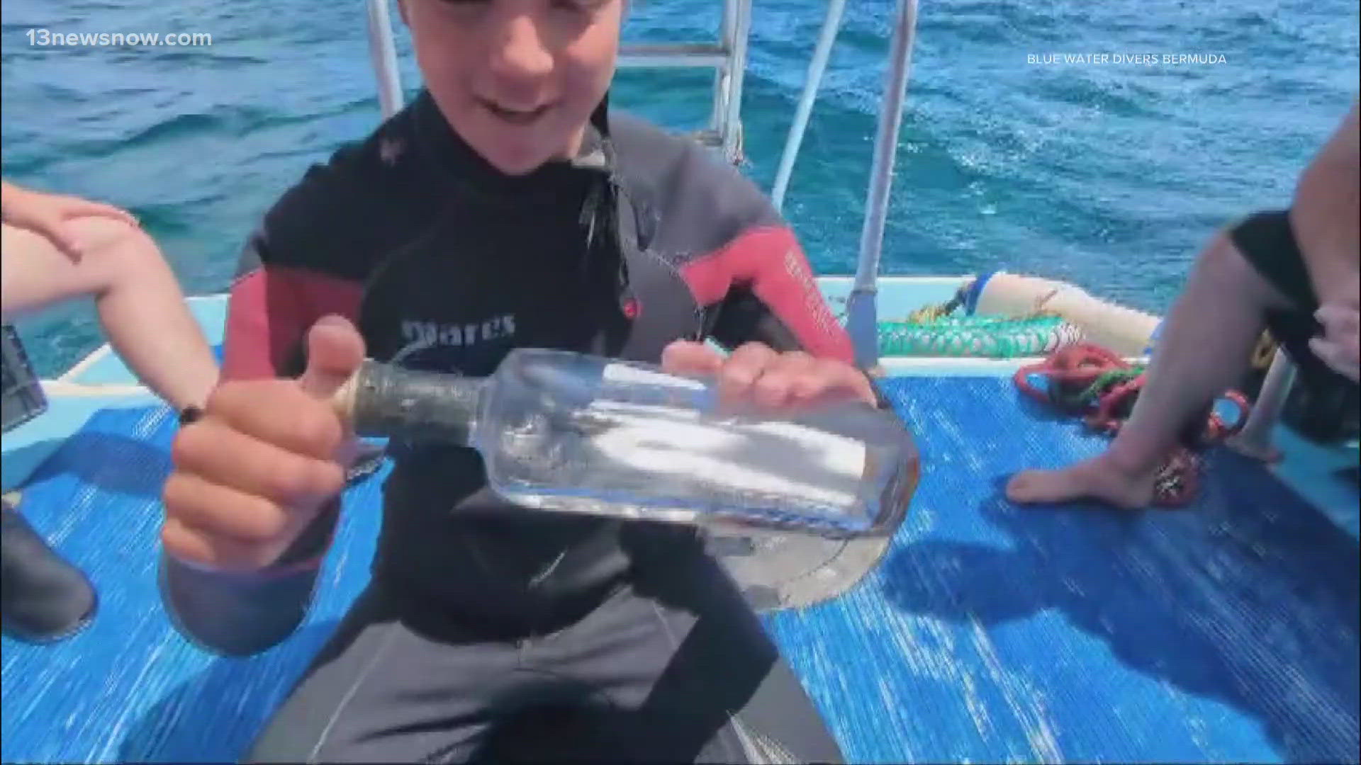 A blue water diver Bermuda instructor found a message in a bottle originating from the city of Norfolk – almost two years ago.