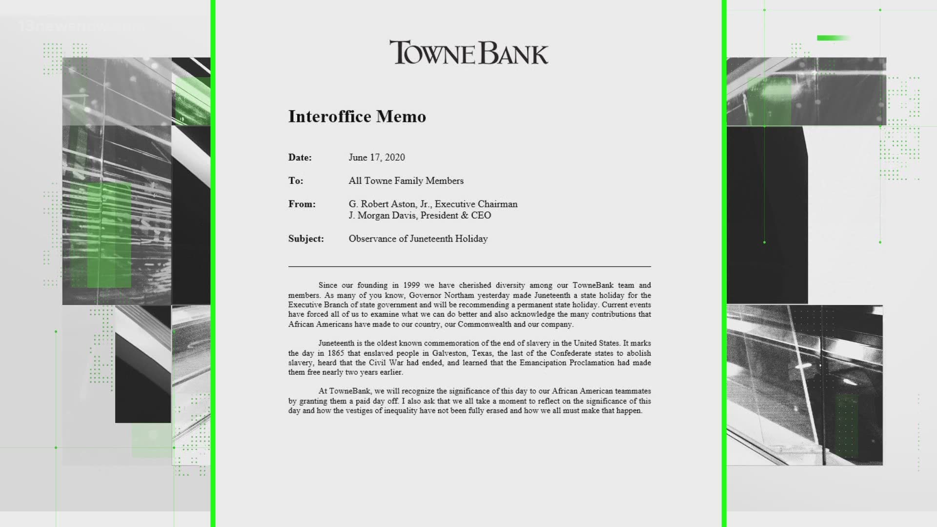 TowneBank originally said only its African-American employees would be able to take a day off on Juneteenth. Now, all workers will get a paid day of leave.