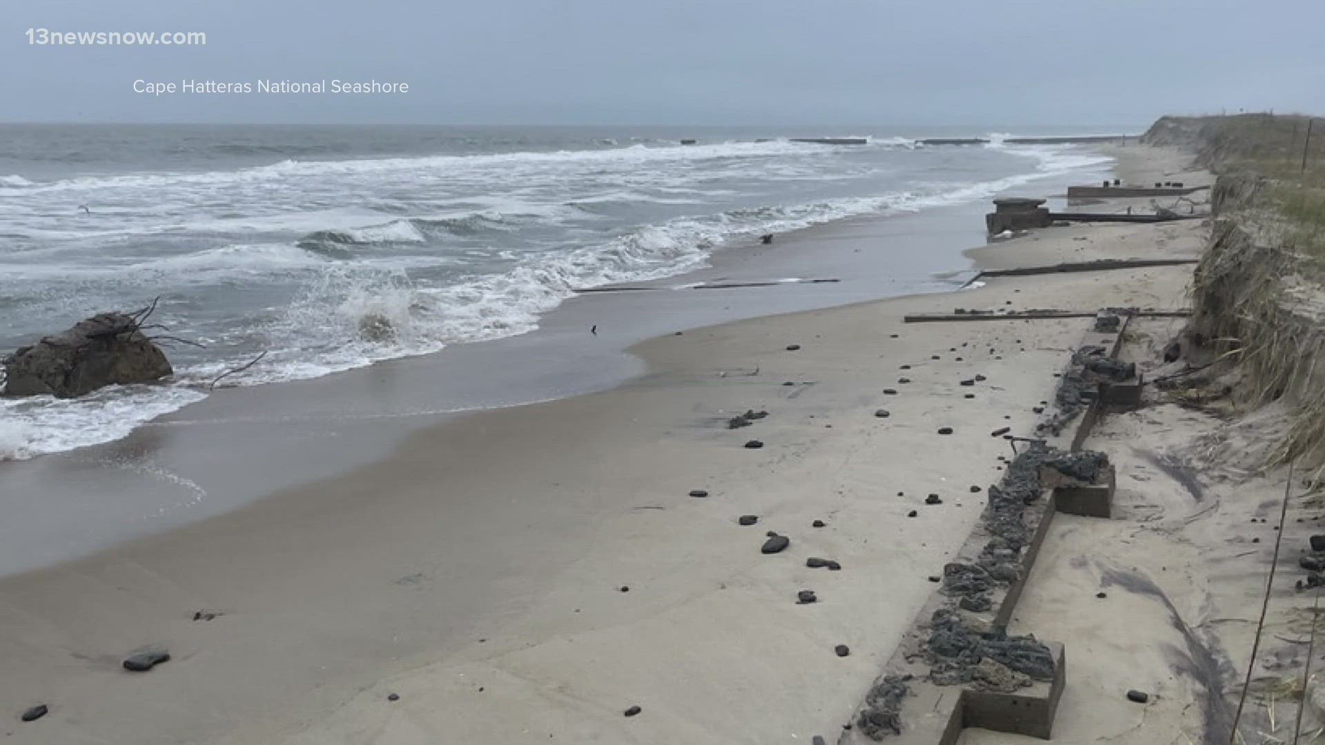 Work continues to clean up petroleum contamination on part of the beach in Buxton. Dare County officials voice concerns over possible tourism impacts.