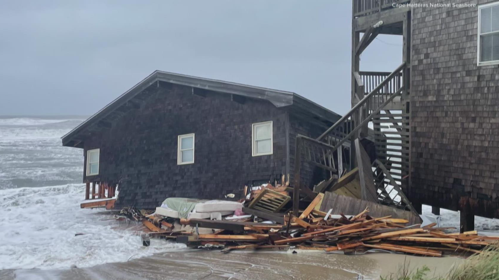 Officials with Cape Hatteras National Seashore said an oceanfront house in Rodanthe, North Carolina, collapsed.
