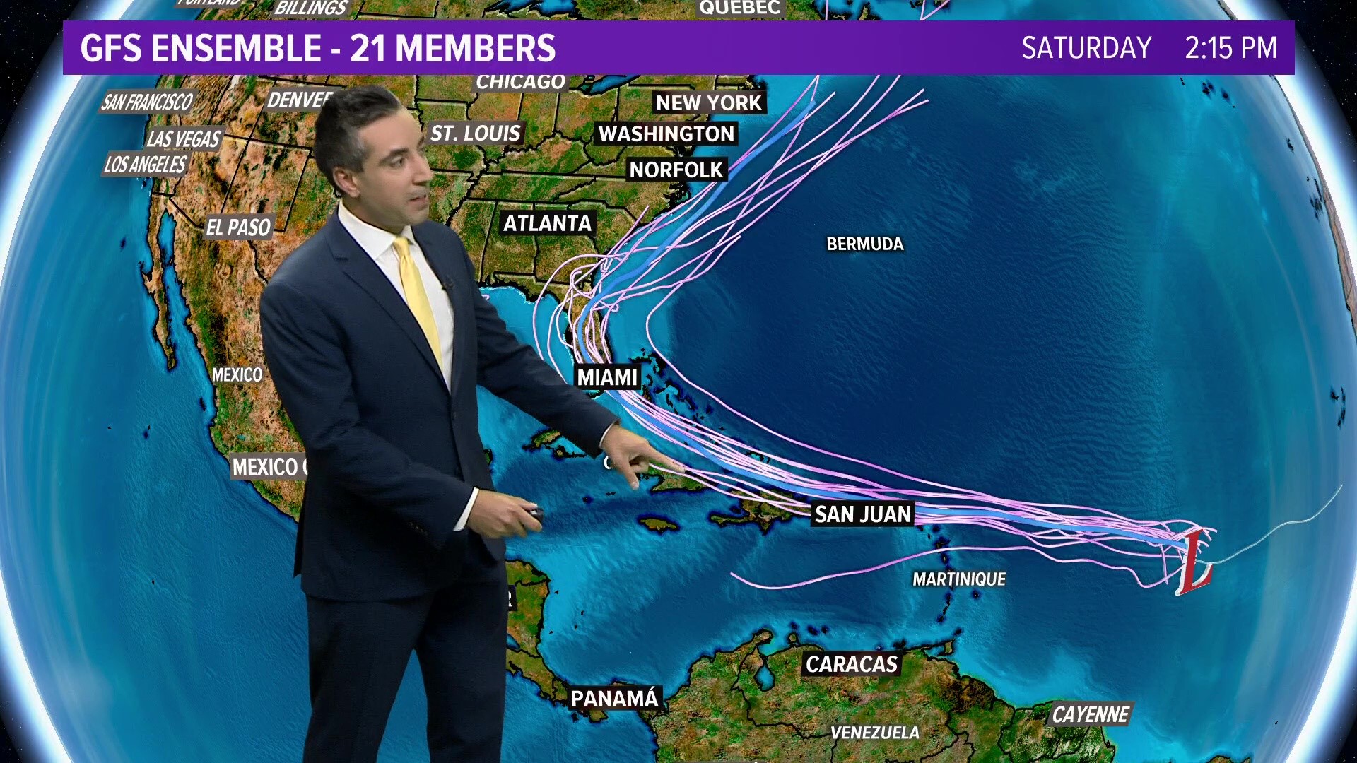 Meteorologist Tim Pandajis gives a tropics update for Wednesday, August 19, 2020, including Invest 97-L, Invest 98-L, and Hurricane Genevieve in the Pacific.