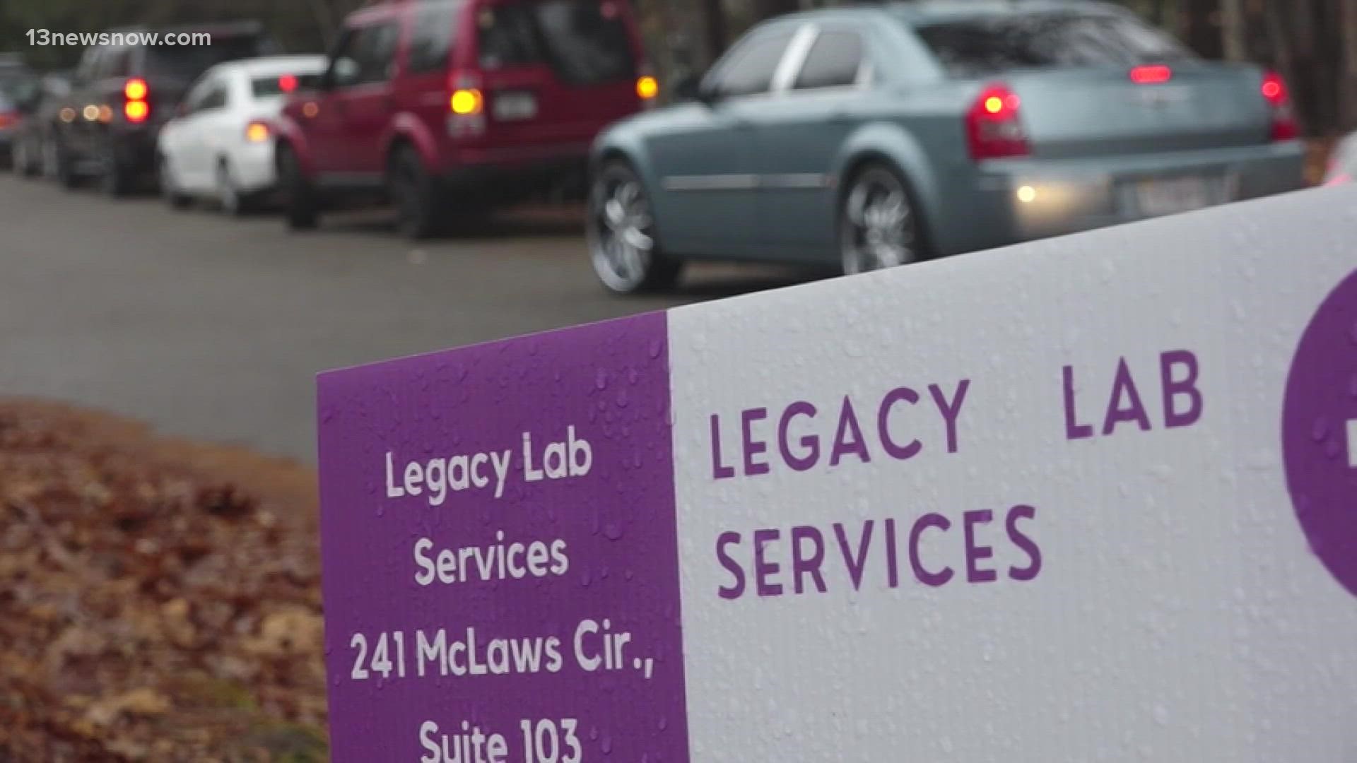 People are driving from New Kent to Legacy Labs in Williamsburg in hopes of getting tested. The demand is overwhelming this independent lab with a staff of 7 people.