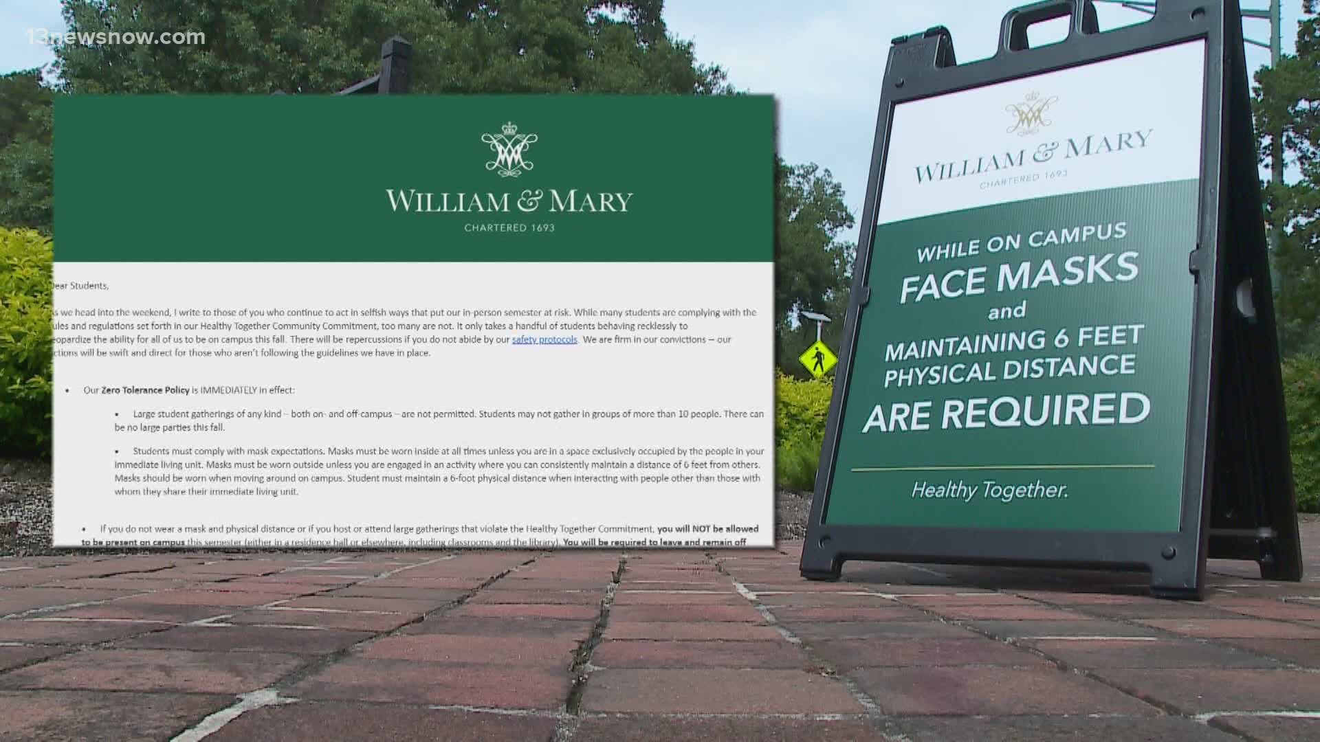 William & Mary students are reacting to a stern warning sent to them by school administrators.