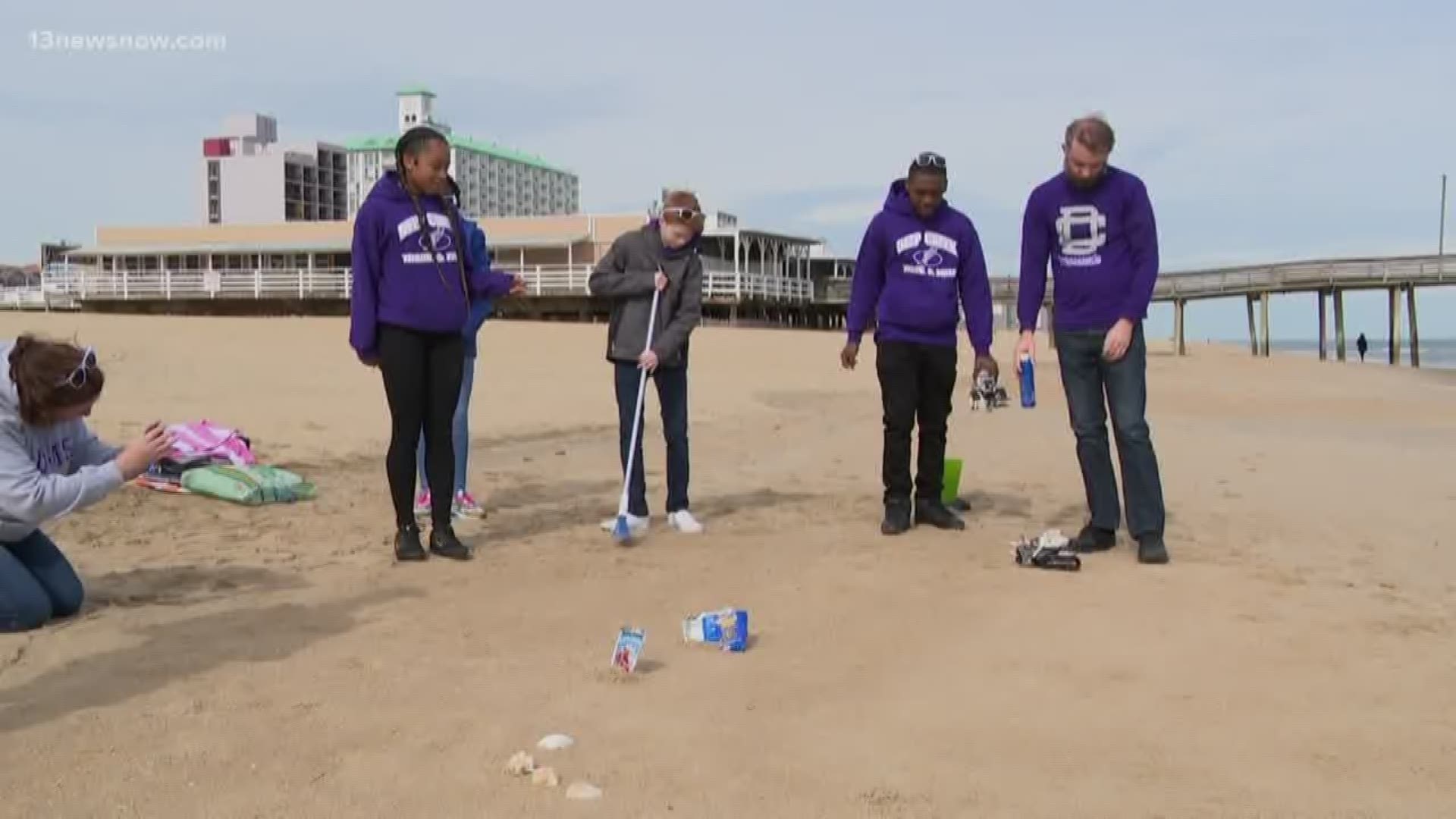 13News Now Dan Kennedy visited the beach where Chesapeake students are testing a new way to clean up our shores with a new robot.