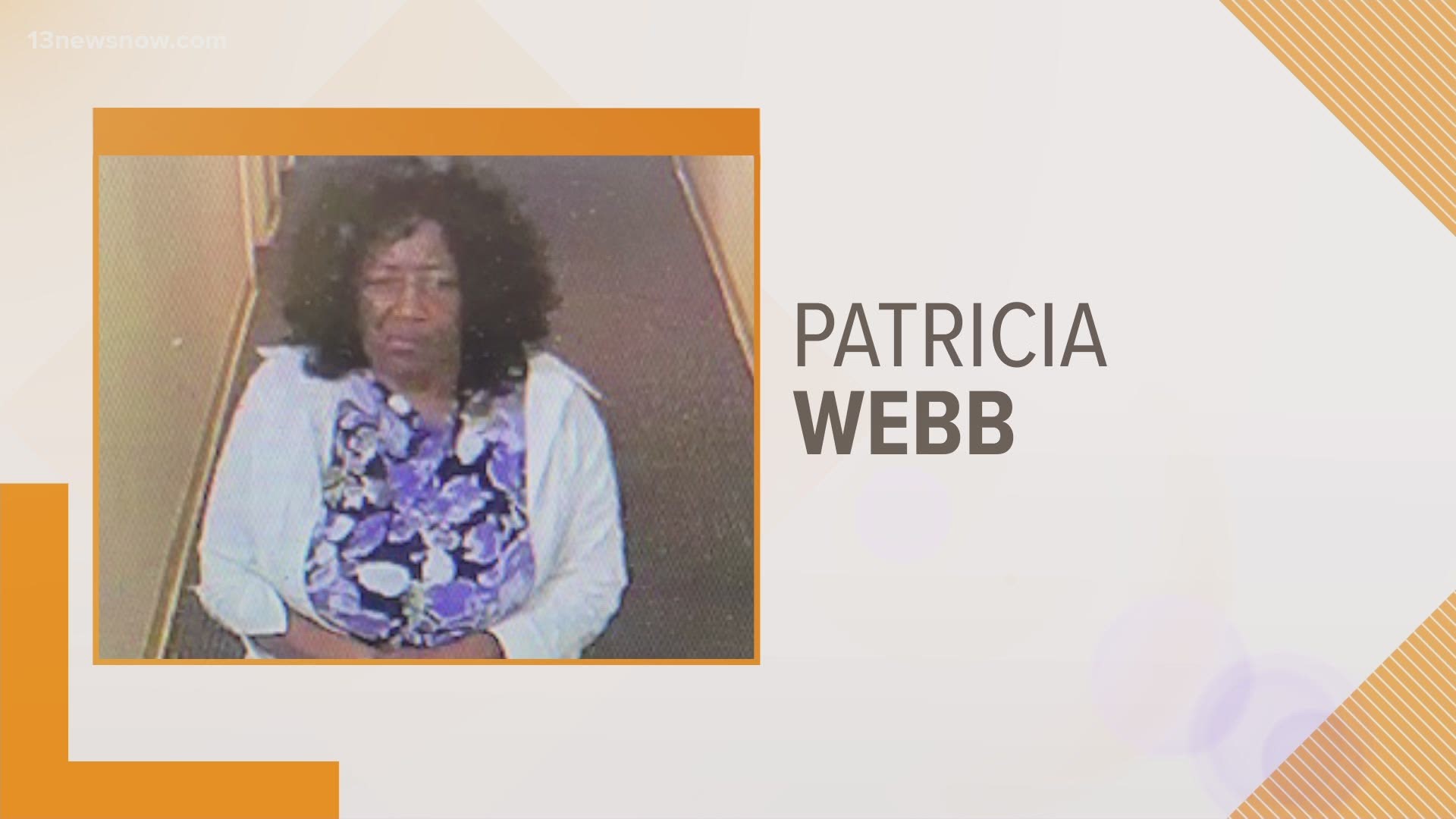 Have you seen Patricia Webb? She was last seen at Silvertree Seniors Center. She is currently on medication for high blood pressure and congestive heart failure.