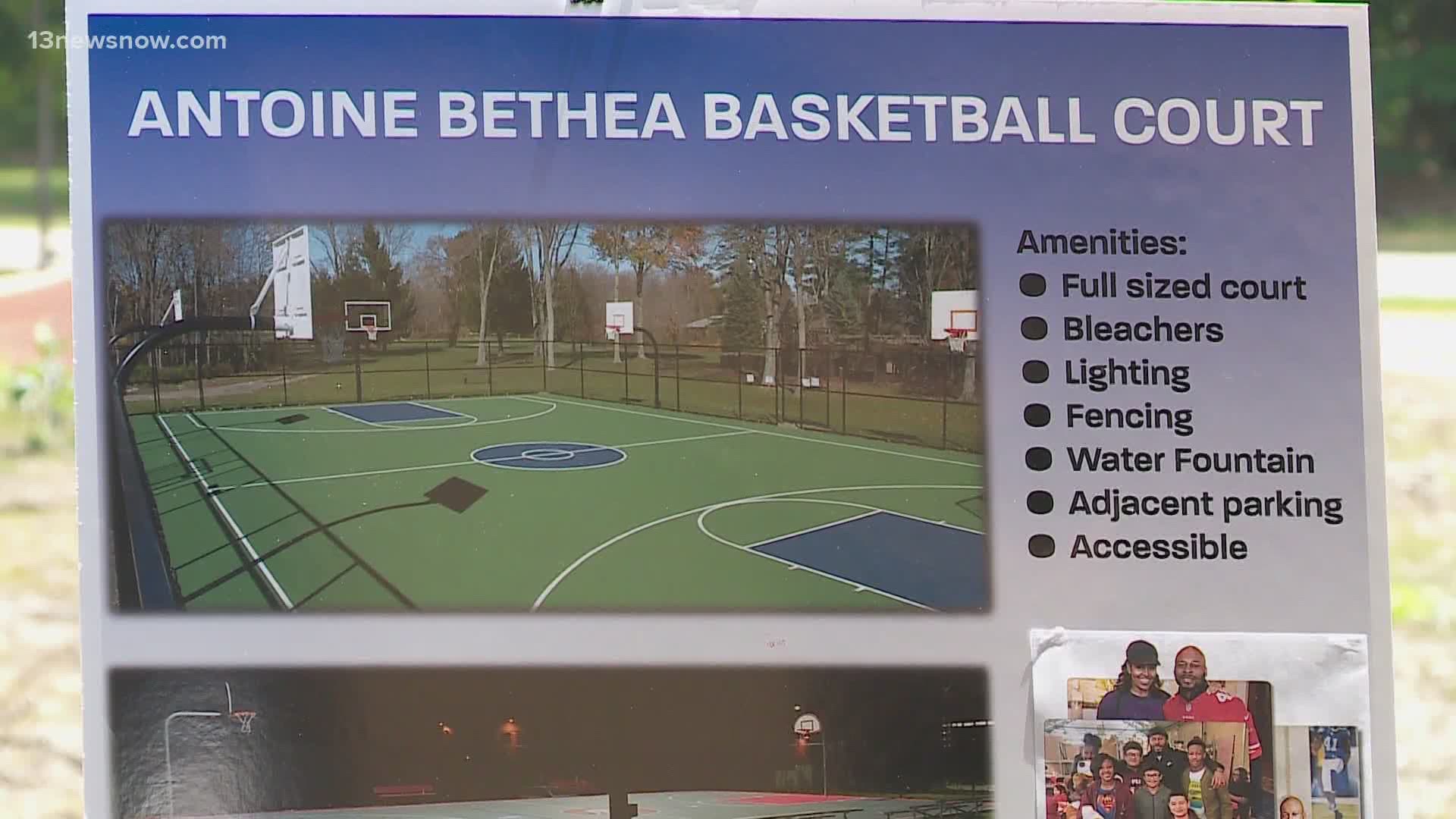 An outdoor lighted basketball court is being donated to Newport News by the Antoine Bethea Family Foundation.