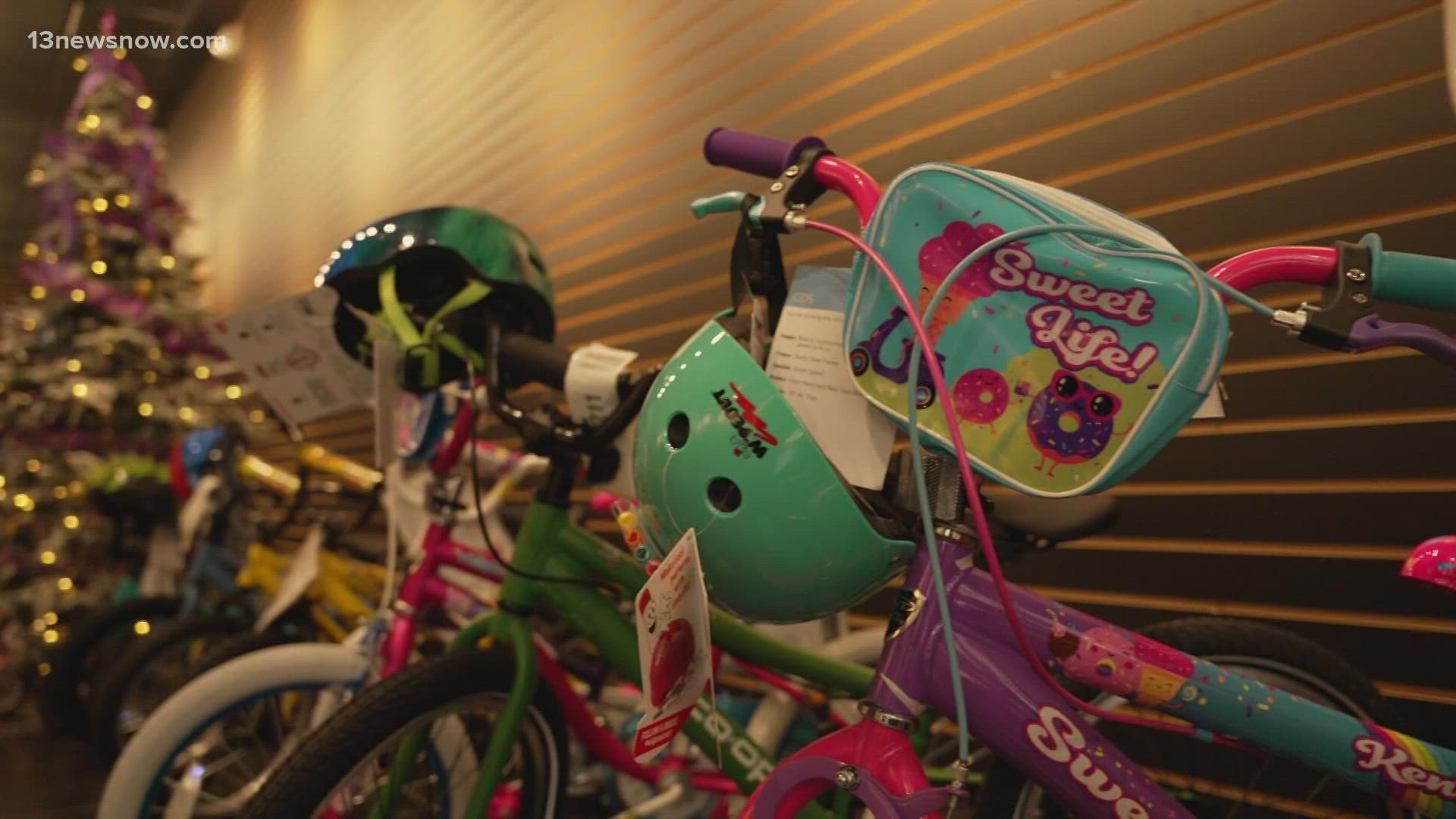 They're collecting new (and gently-used) bikes and helmets at a donation center in the MacArthur Center. It's in Space 194, across from the Foot Locker.