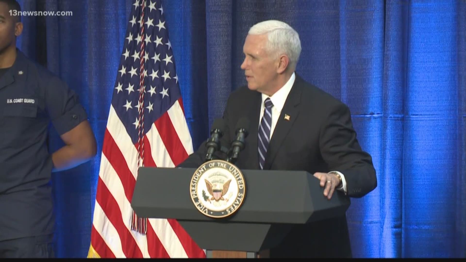 Vice President Mike Pence visited Portsmouth's U.S. Coast Guard base. He started the speech by thanking the members of the Coast Guard, but also used the opportunity to pitch the border wall.