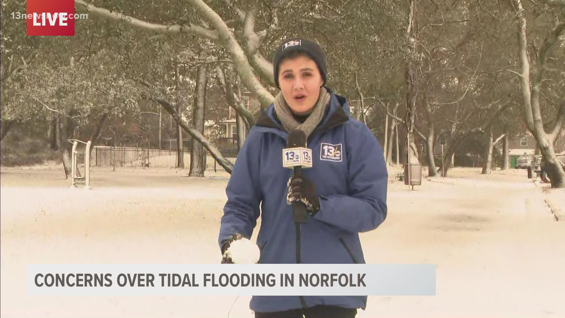 Anne Sparaco followed tidal flooding in the Ocean View neighborhood of Norfolk.