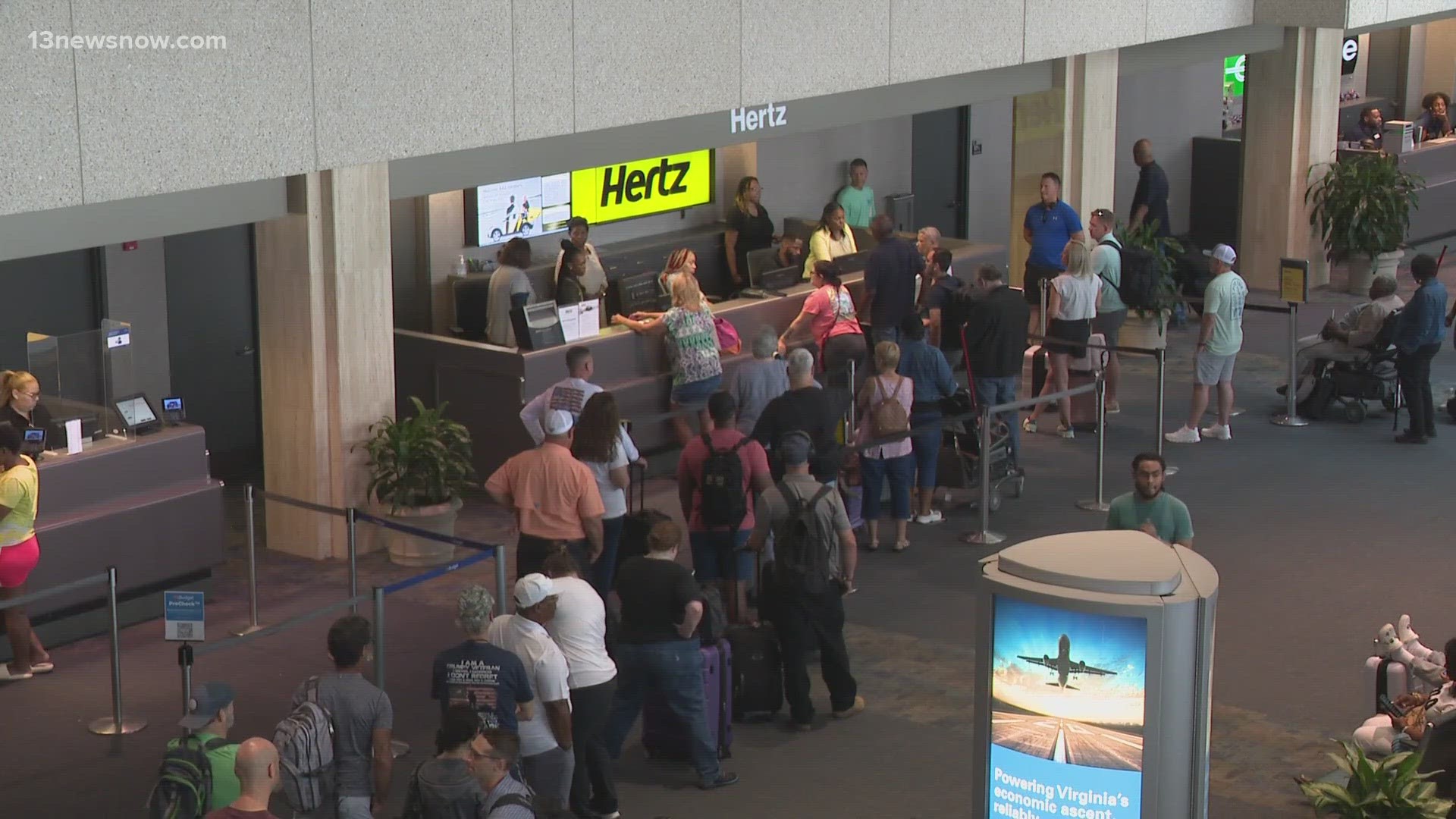 Customers spent hours in long lines, waiting to receive their keys from Hertz, Budget, and Avis.
