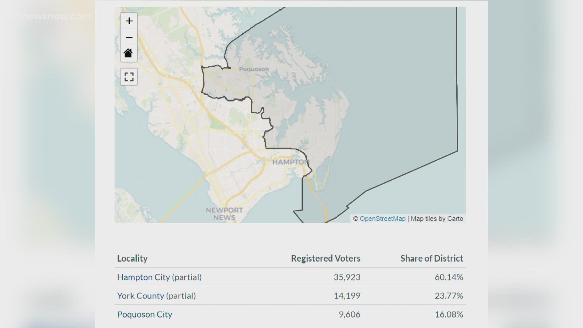 The newly drawn 86th District encompasses portions of the Peninsula, covering parts of Hampton, York County, and all of Poquoson.
