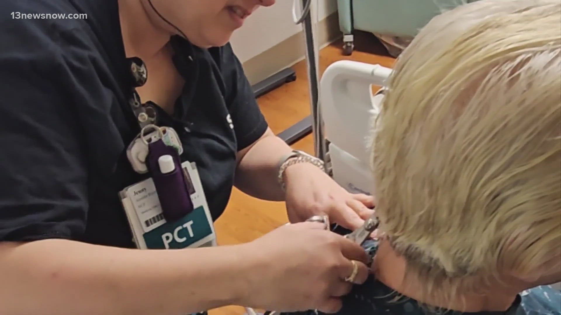 Jennifer Rizzotti works at Sentara Virginia Beach General Hospital. She cuts and styles hair for patients on the oncology unit, helping them cope with hair loss.