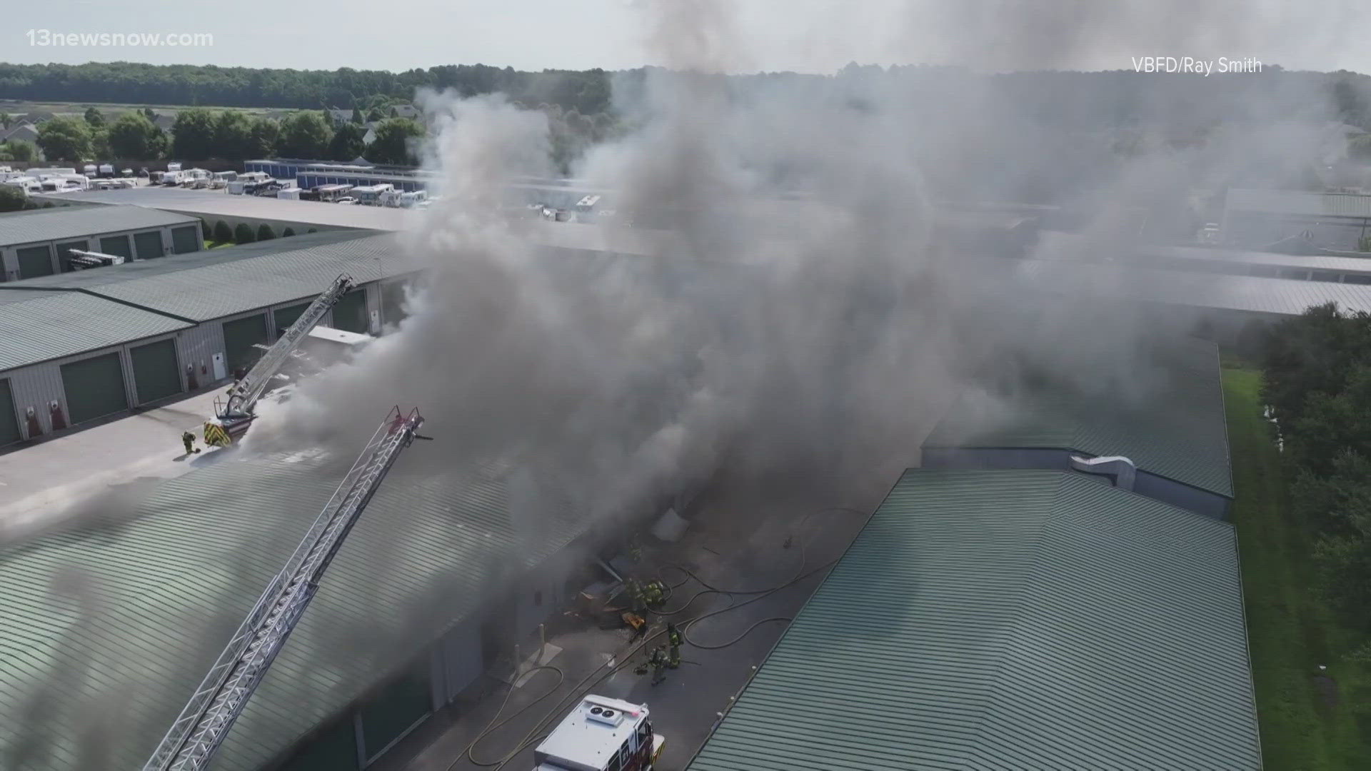 Investigators are working to find out what sparked a two-alarm fire at a Virginia Beach storage facility on Monday morning.