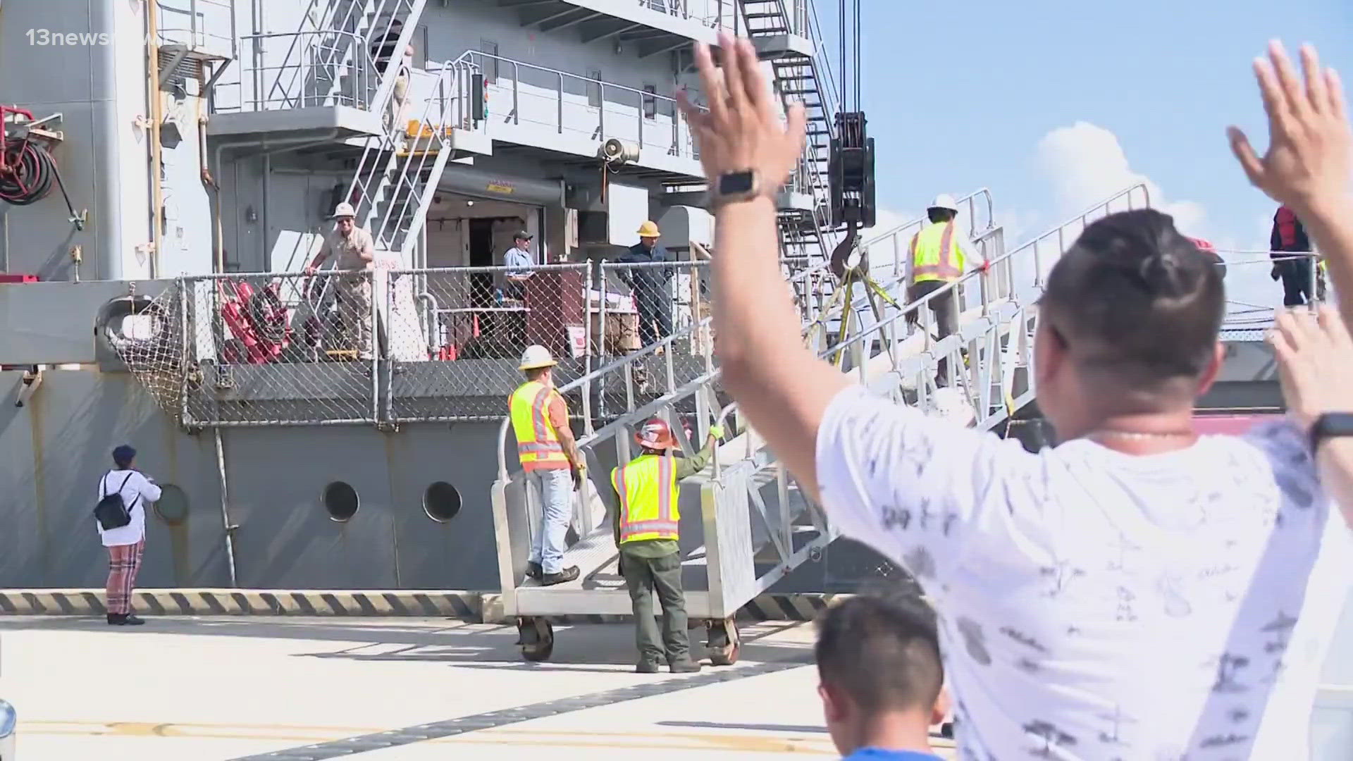 he crew docked at Naval Station Norfolk on Tuesday morning, greeted by loved ones.