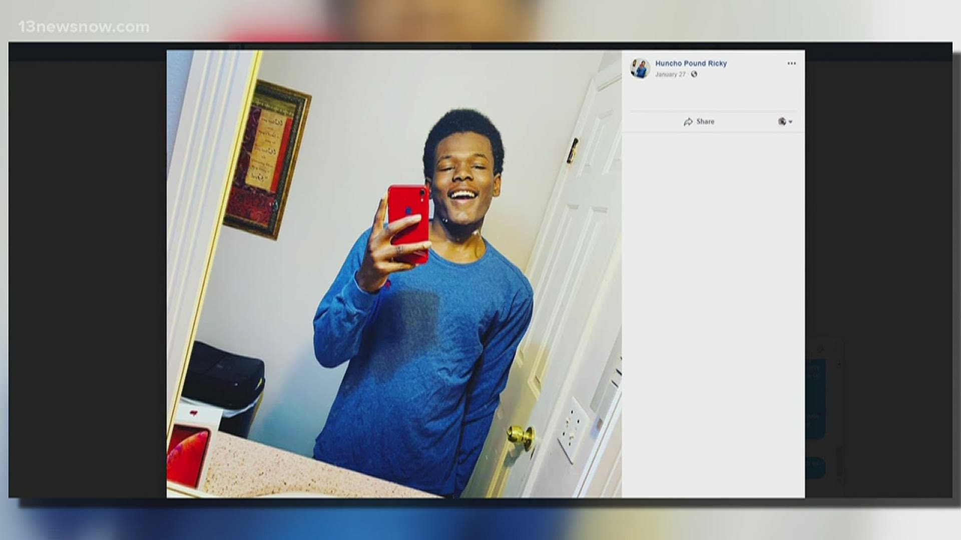 19-year-old Ricky Devon Brooks Jr. of Newport News was found shot to death inside a vehicle Tuesday night.