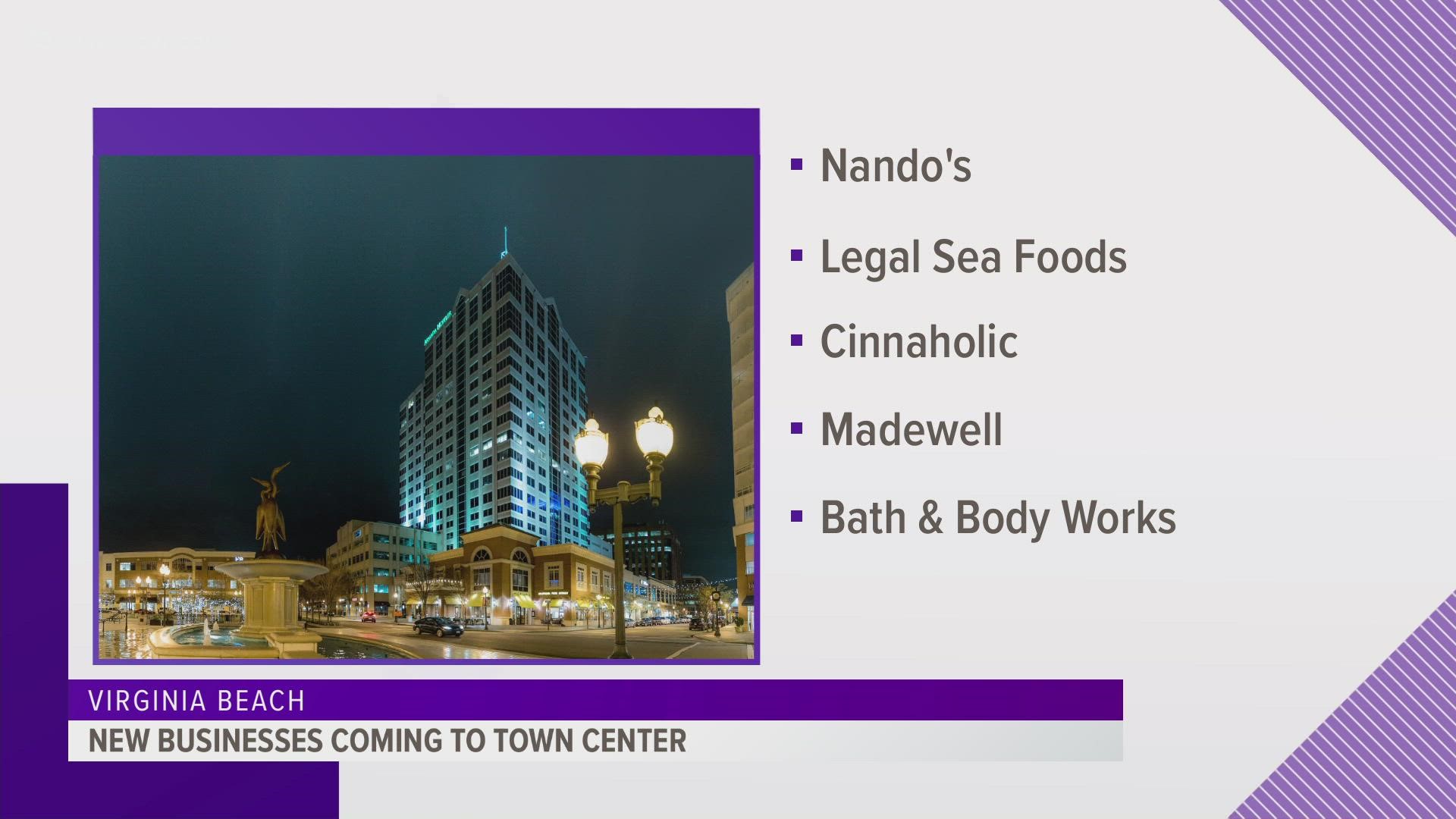 There's no word yet on the addresses that these businesses will move into. Armada Hoffler Properties didn't give a set timeline for their openings, either.